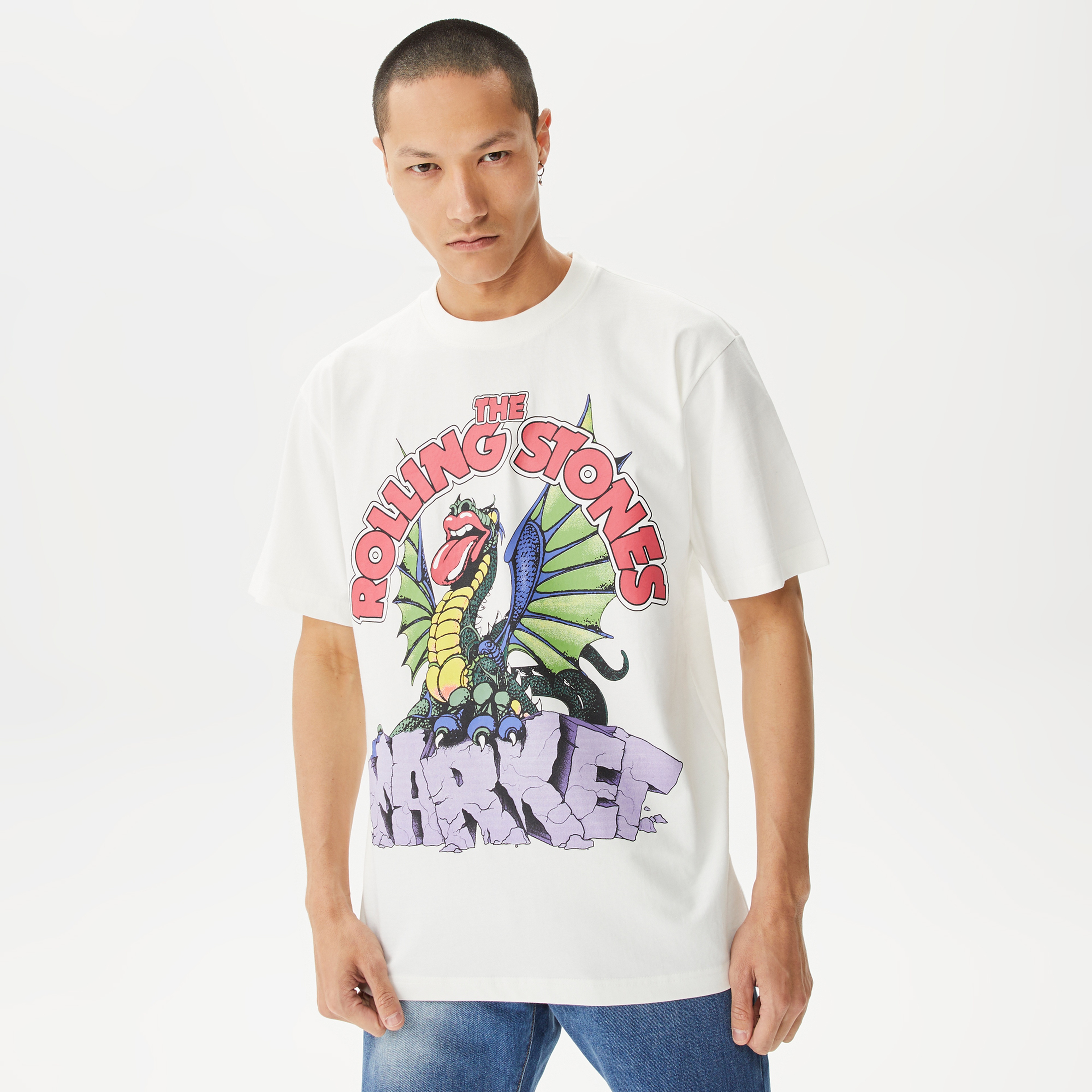 Market x Rolling Stones Chinatown Bewaret Erkek Krem T-Shirt