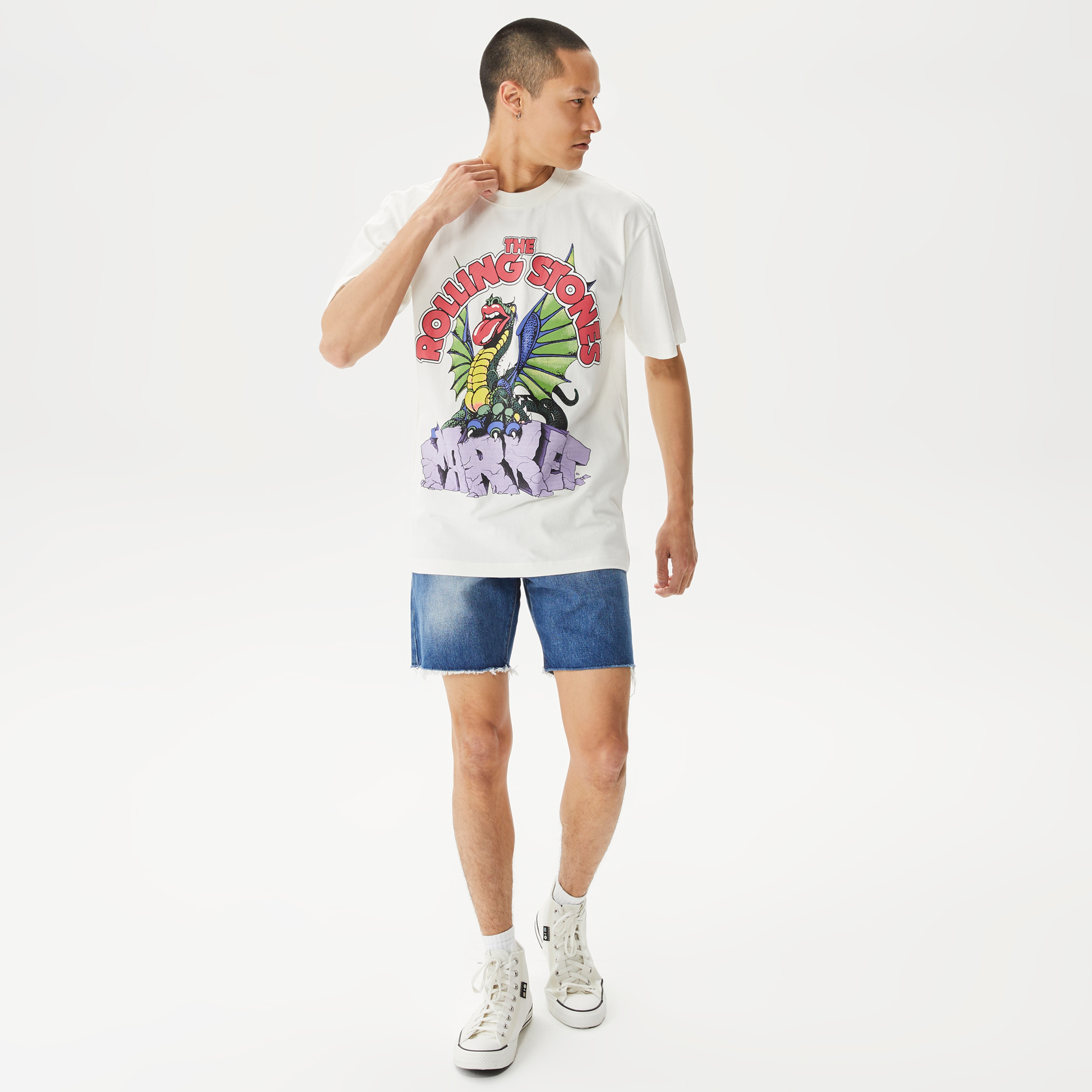 Market x Rolling Stones Chinatown Bewaret Erkek Krem T-Shirt
