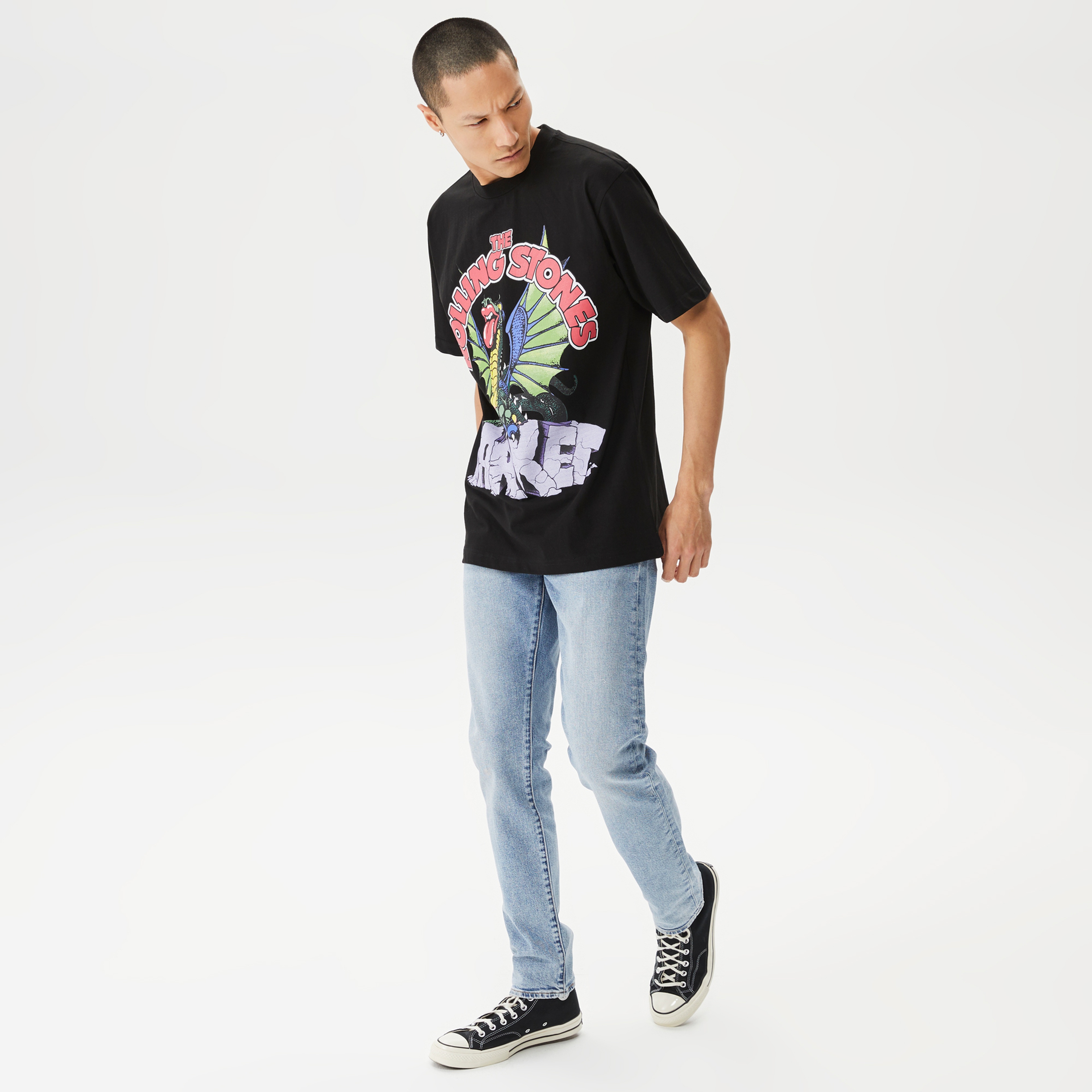 Market x Rolling Stones Chinatown Bewaret Erkek Siyah T-Shirt