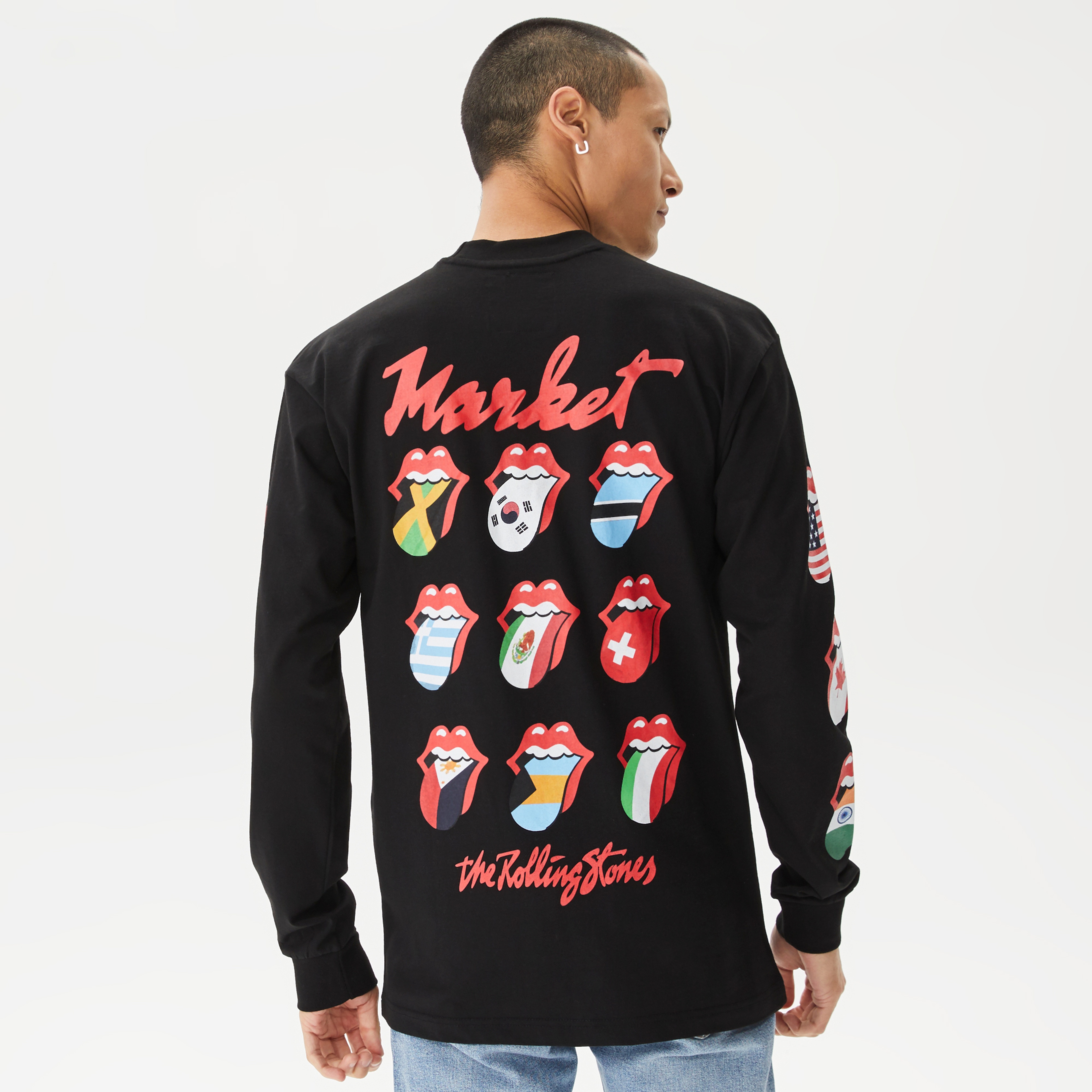 Market x Rolling Stones World Flag Erkek Siyah T-Shirt