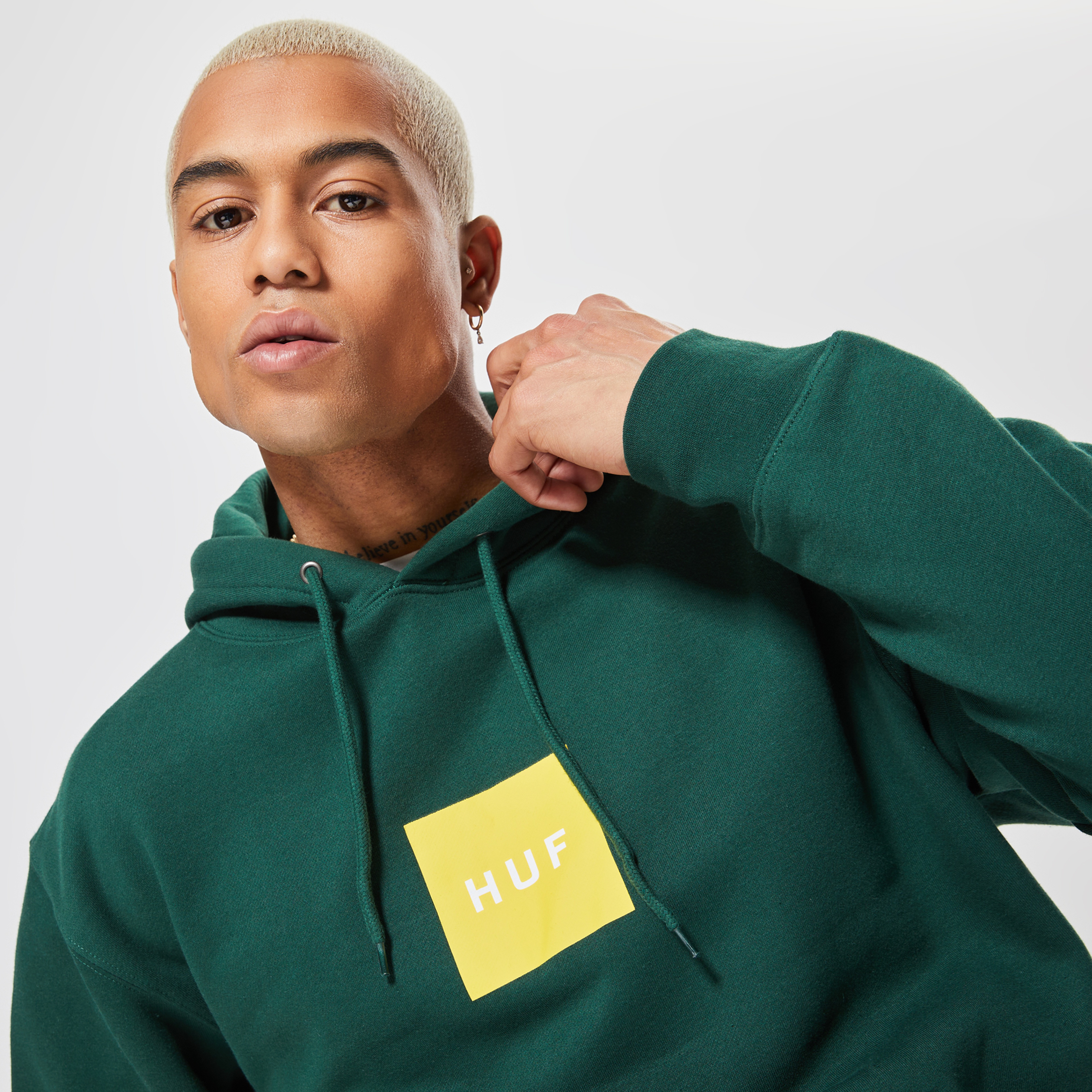 Huf Essentials Box Logo Erkek Yeşil Hoodie