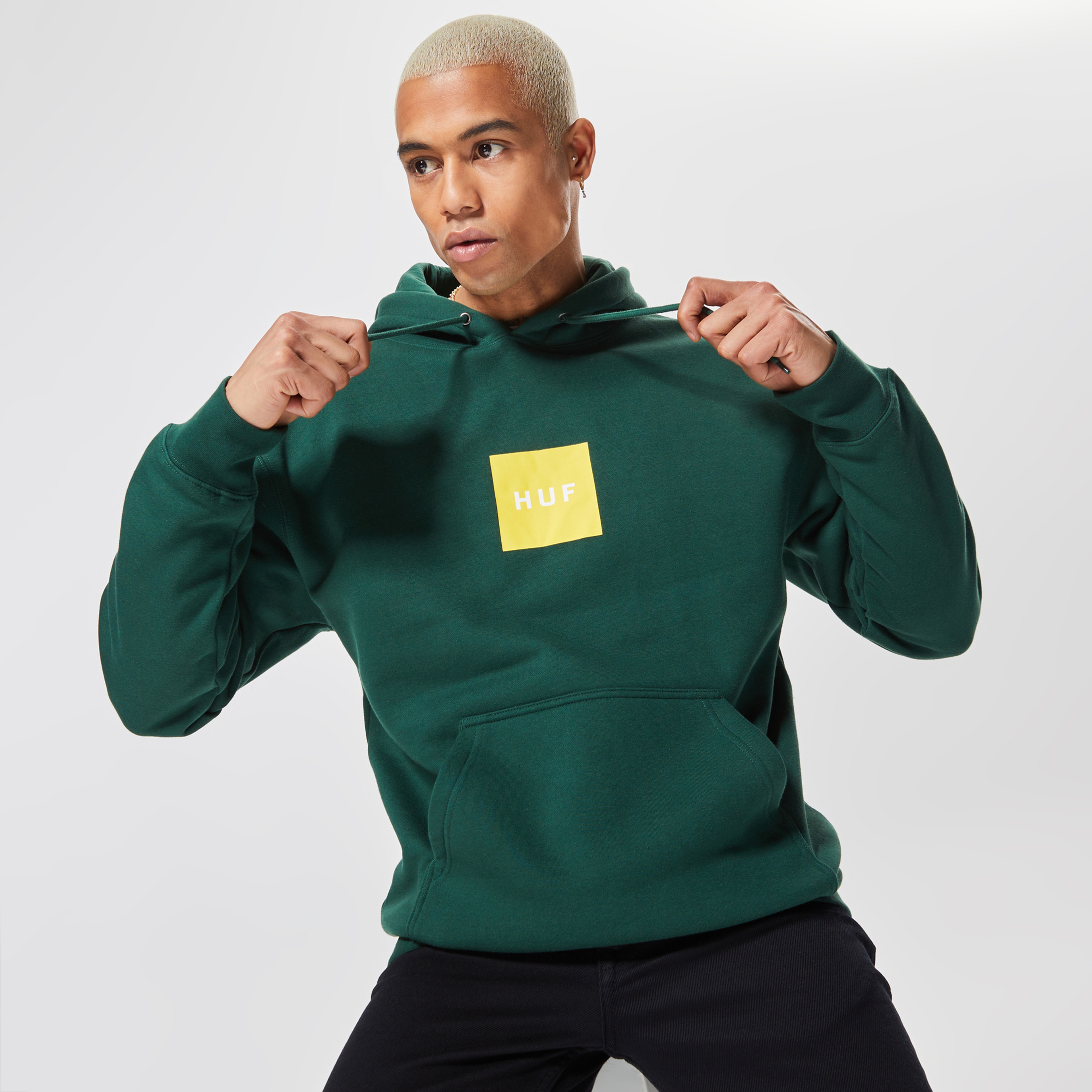 Huf Essentials Box Logo Erkek Yeşil Hoodie