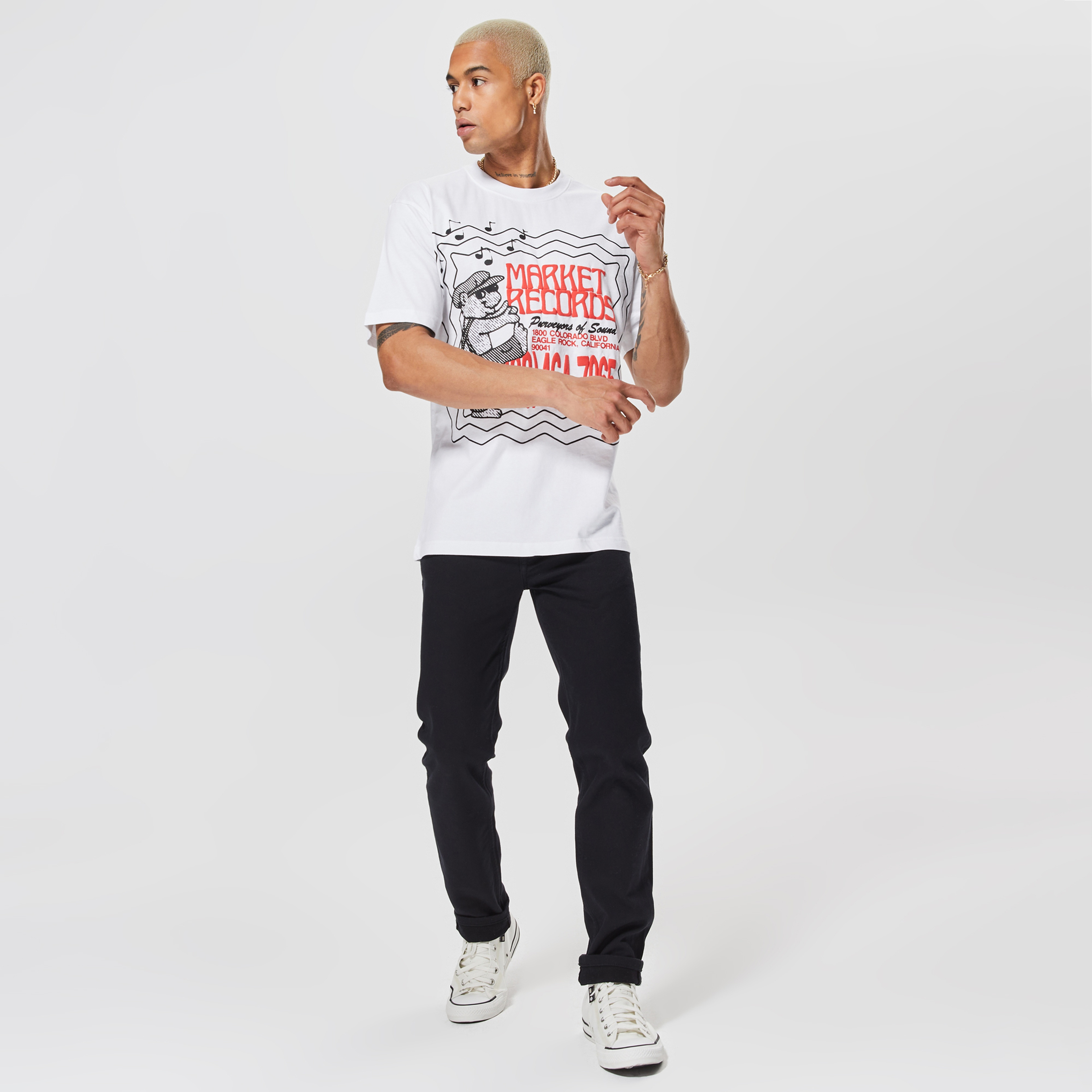 Market Records Erkek Beyaz T-Shirt T-Shirt