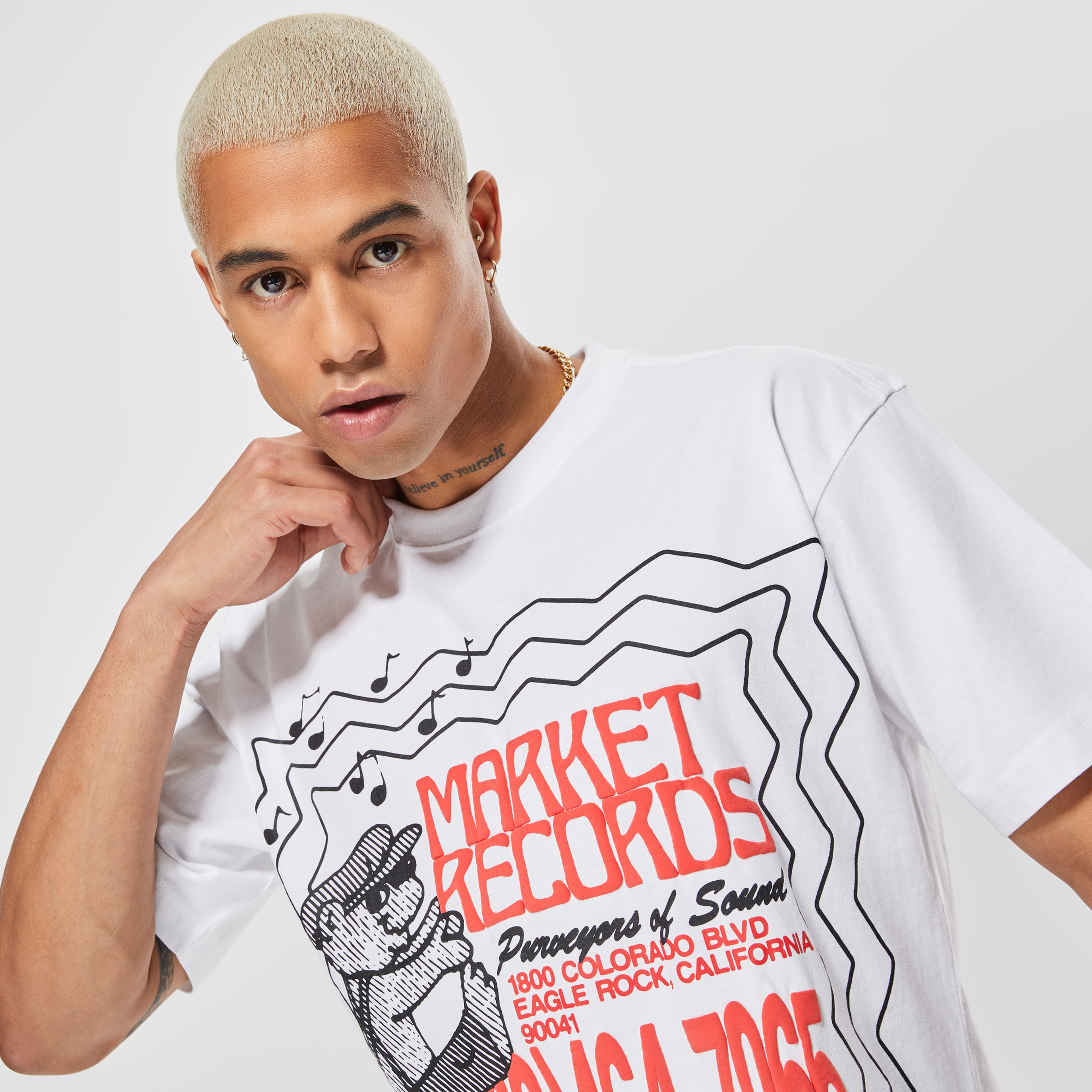 Market Records Erkek Beyaz T-Shirt T-Shirt