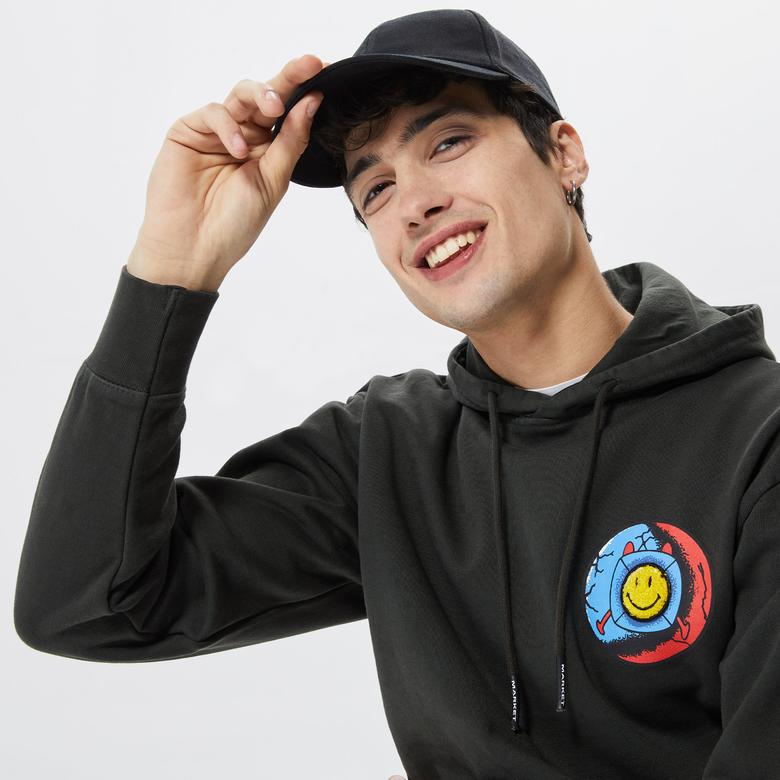 Market Smiley Happiness Within Erkek Siyah Hoodie