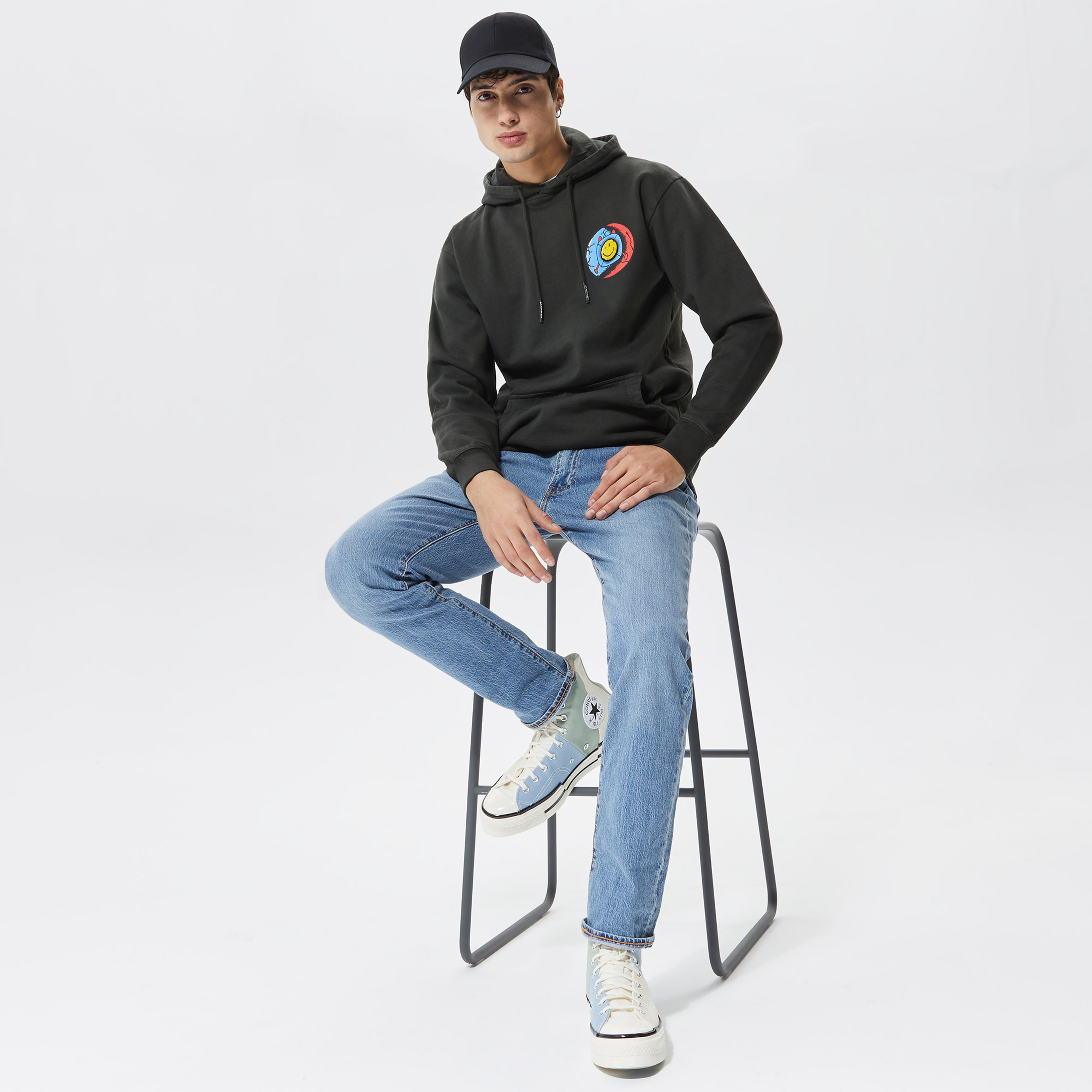 Market Smiley Happiness Within Erkek Siyah Hoodie