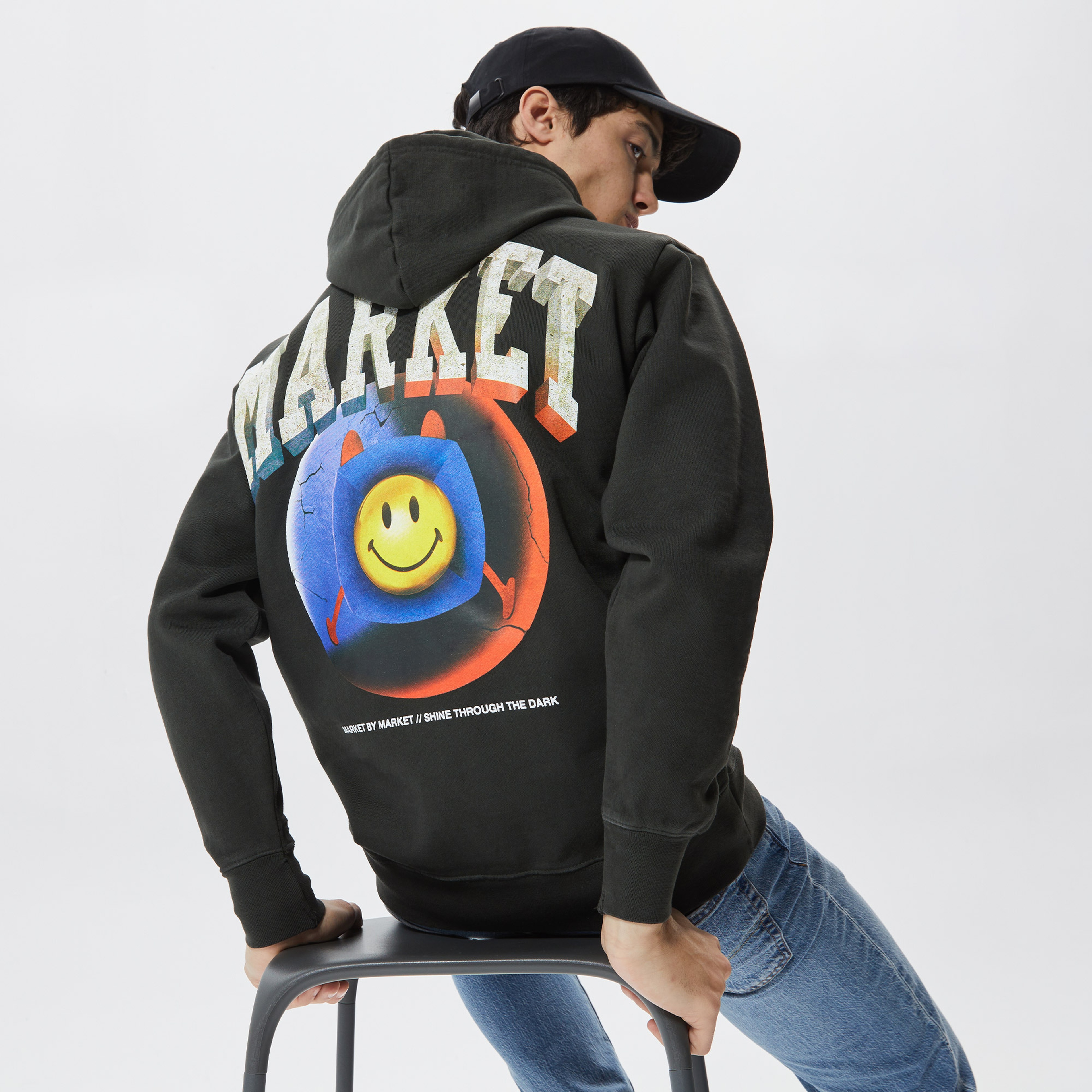 Market Smiley Happiness Within Erkek Siyah Hoodie