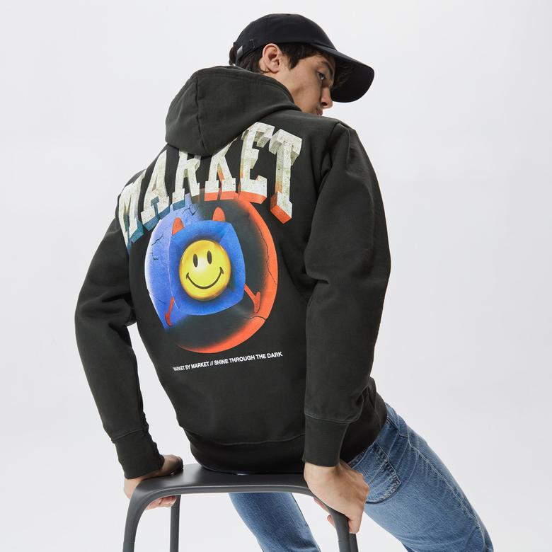 Market Smiley Happiness Within Erkek Siyah Hoodie