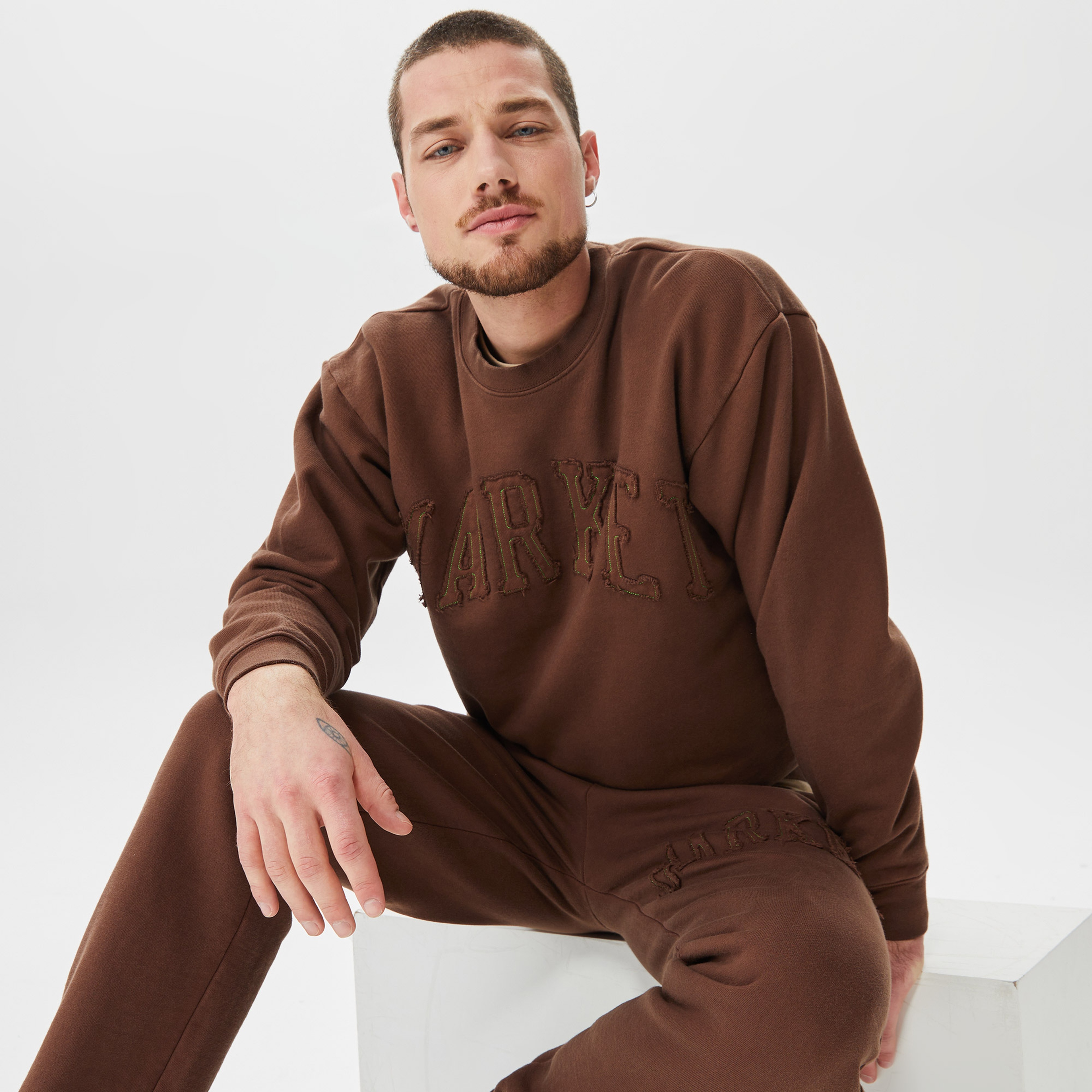 Market Vintage Wash Crewneck Erkek Kahverengi Sweatshirt