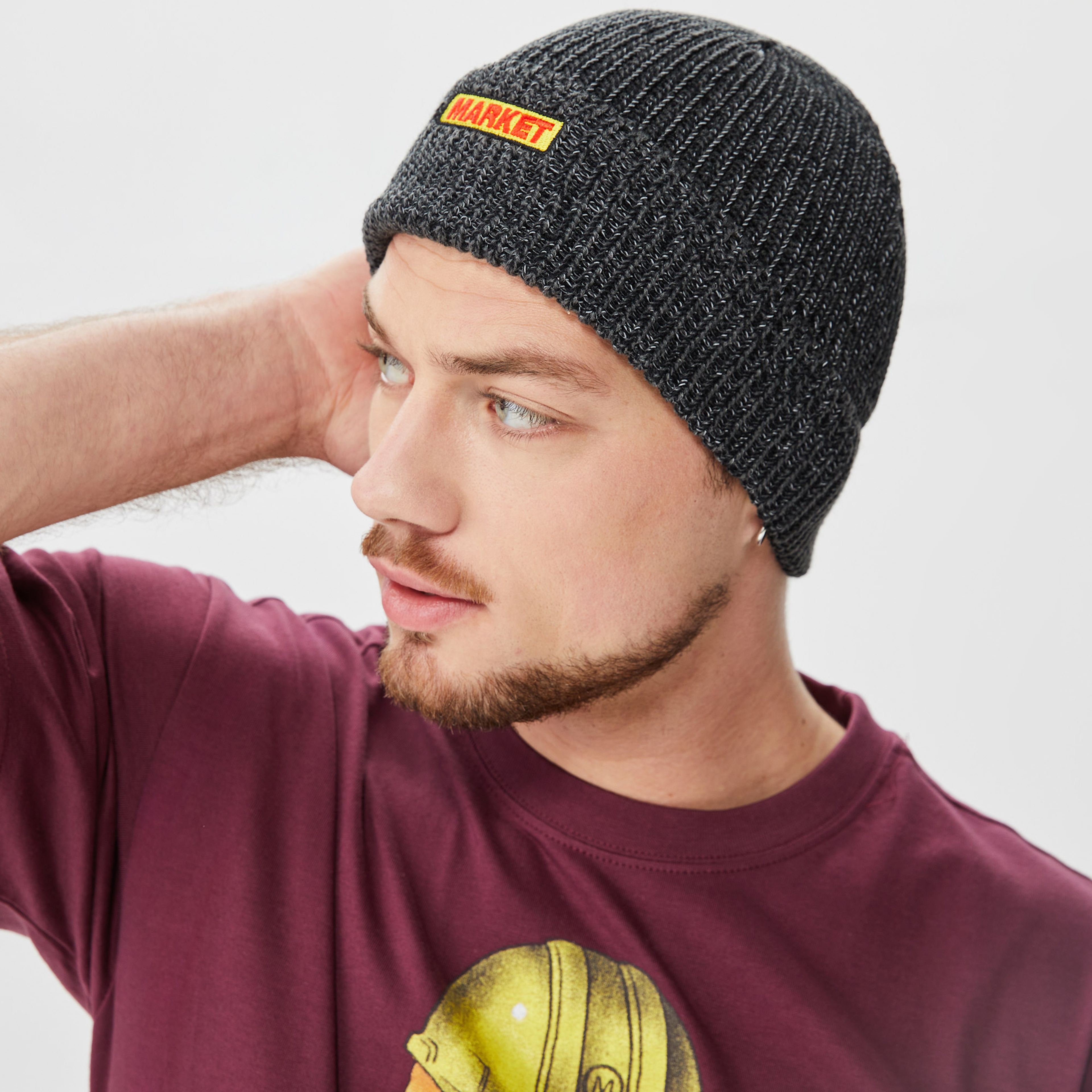 Market Ribbed Knit Erkek Gri Bere