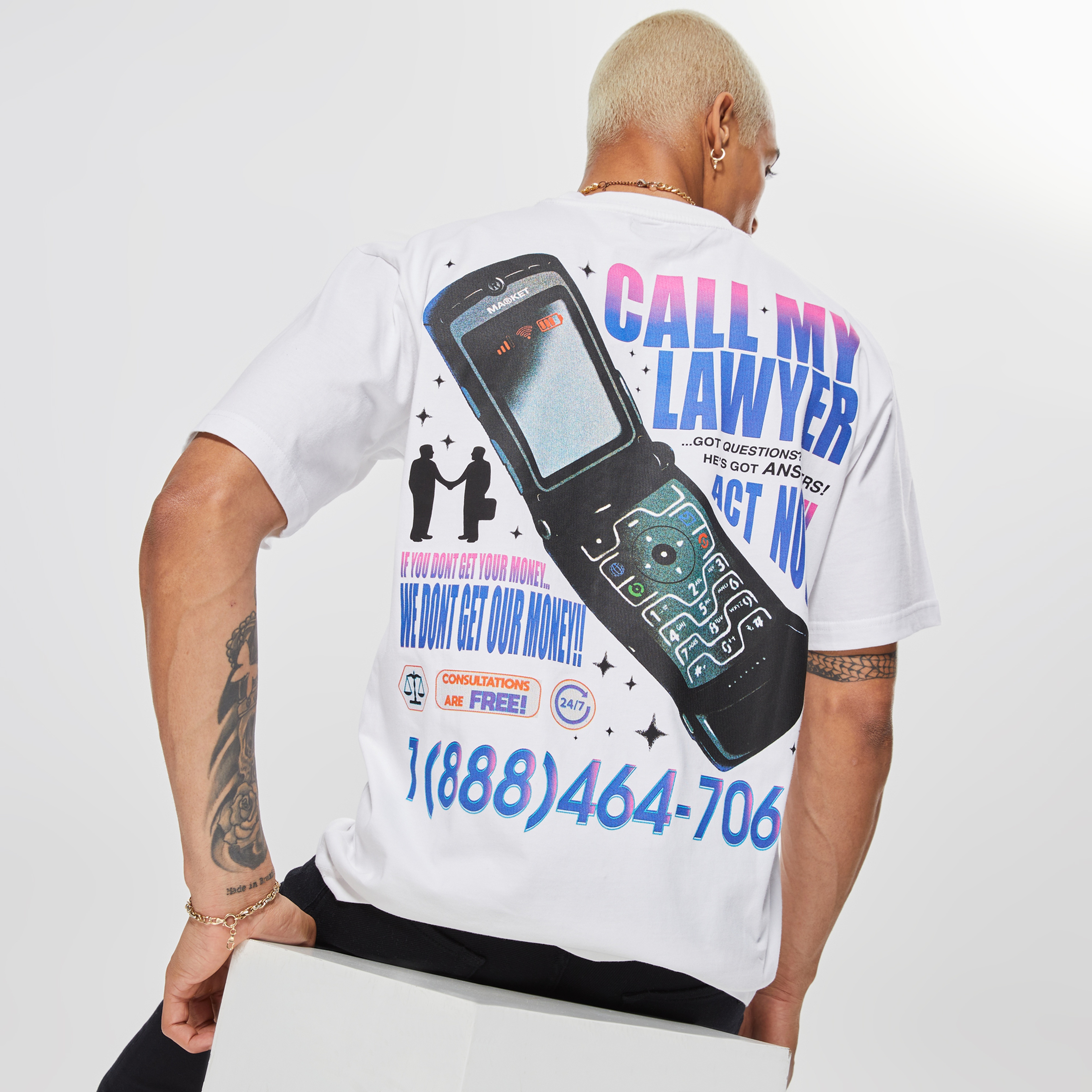 Market Call My Lawyer Act Now Erkek Beyaz T-Shirt