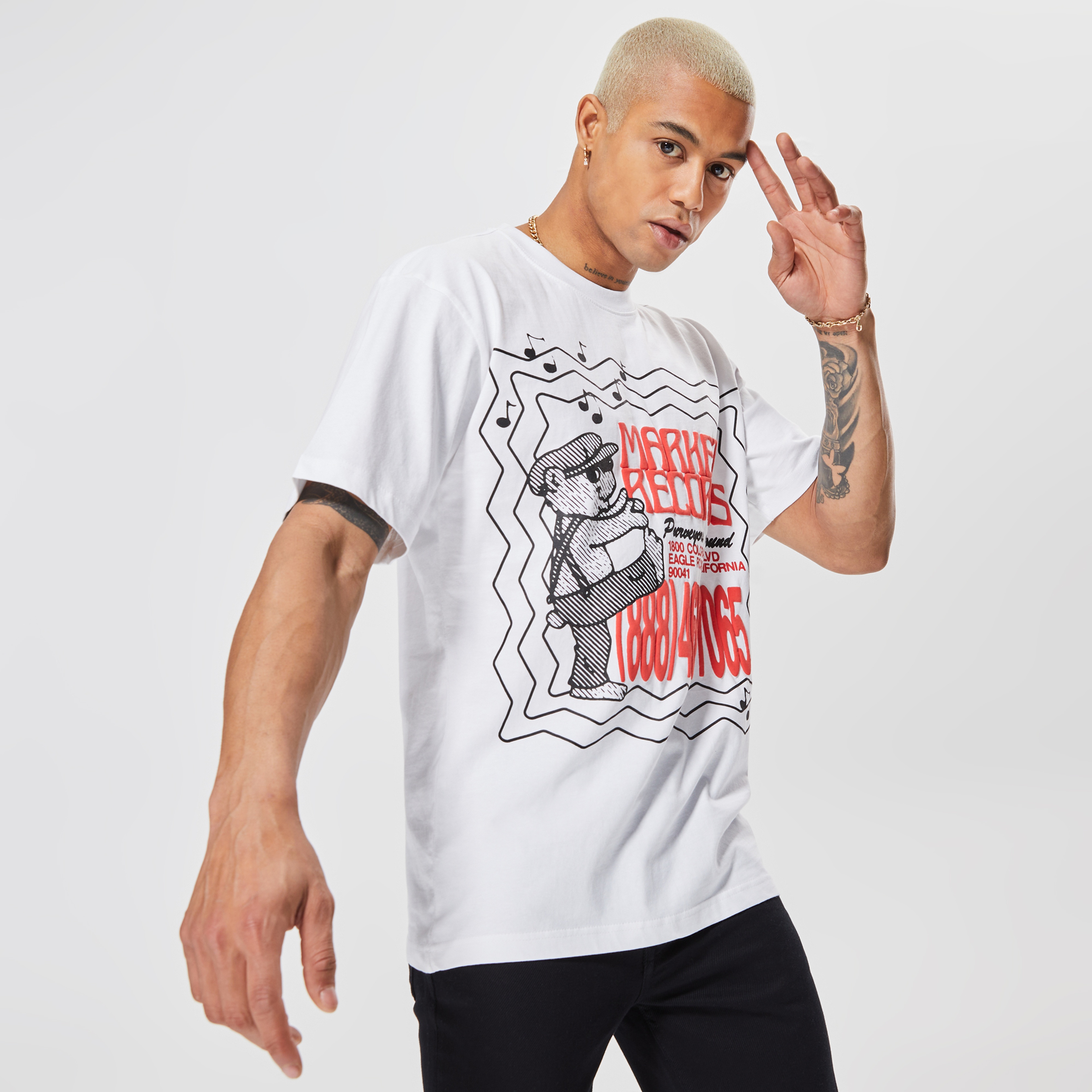 Market Records Erkek Beyaz T-Shirt T-Shirt