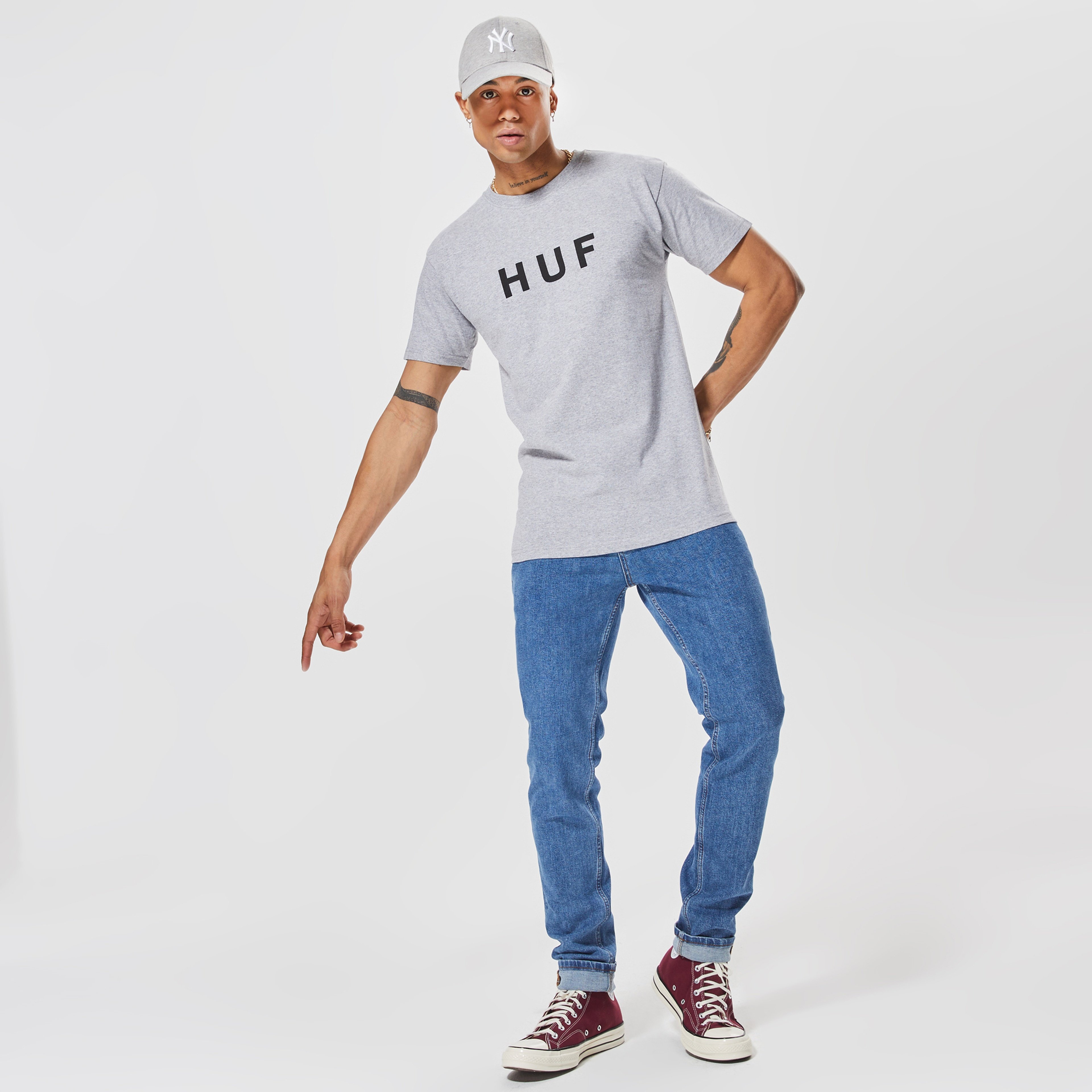 Huf Essentials Erkek Gri T-Shirt