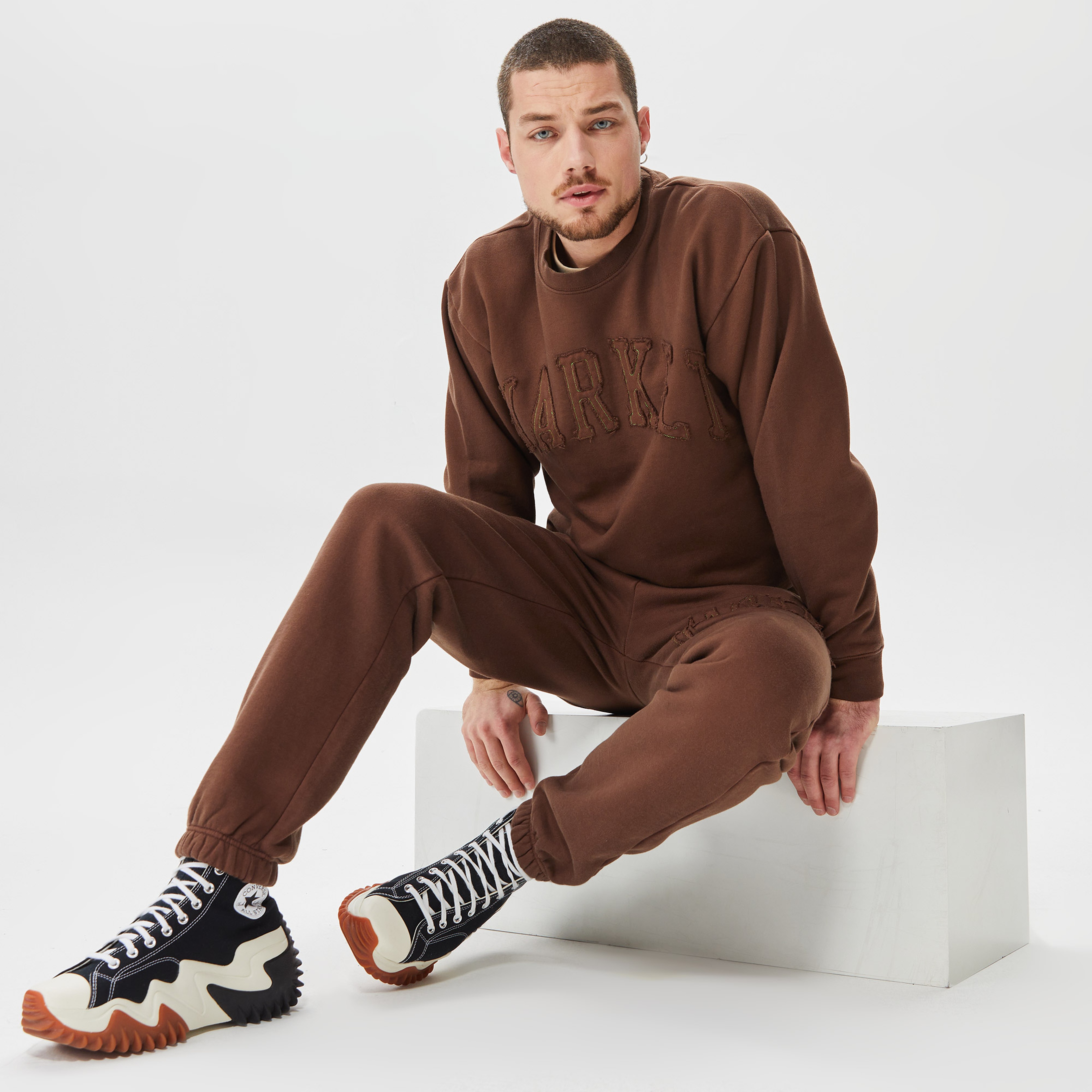 Market Vintage Wash Crewneck Erkek Kahverengi Sweatshirt