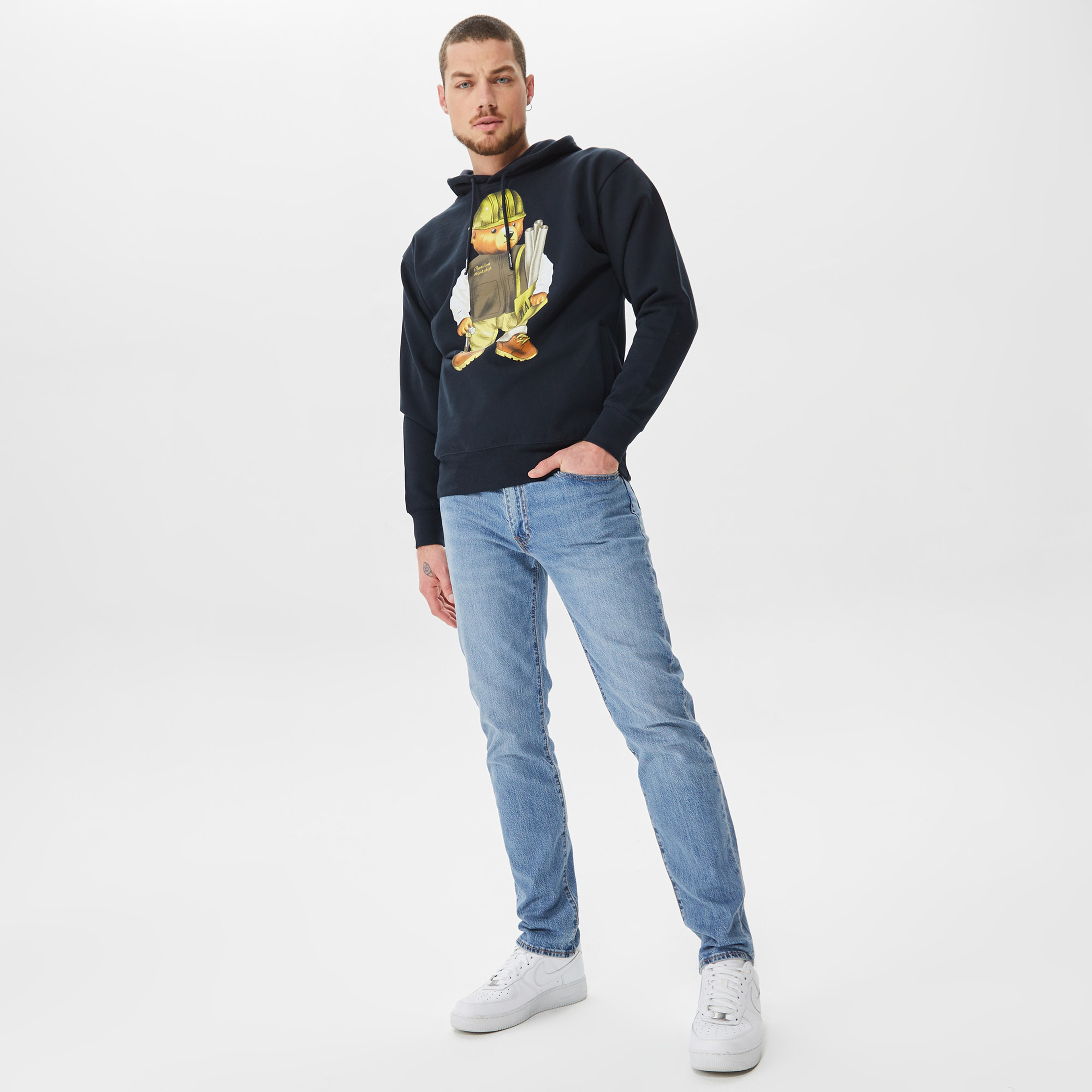 Market Workshop Bear Erkek Lacivert Hoodie