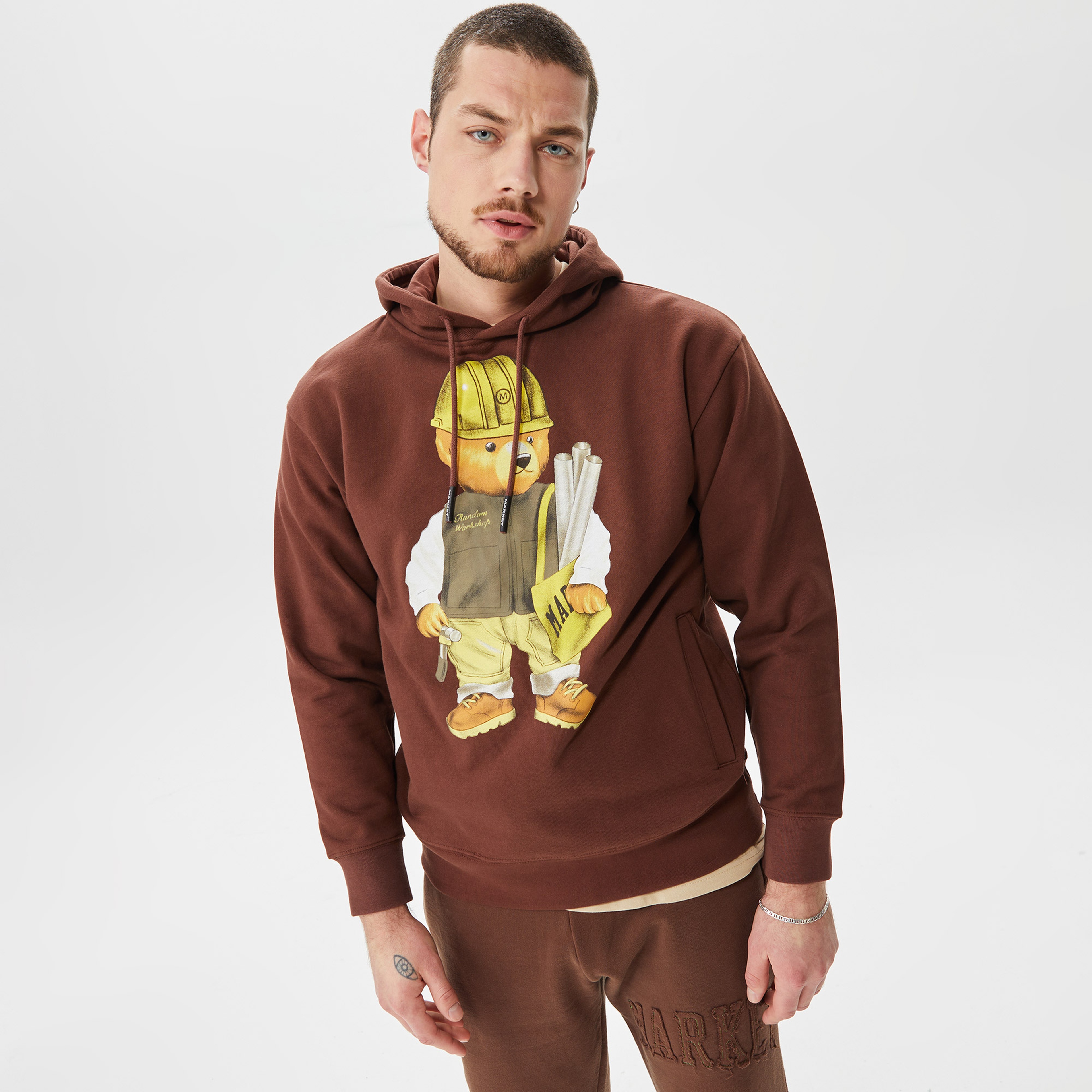 Market Workshop Bear Erkek Kahverengi Hoodie