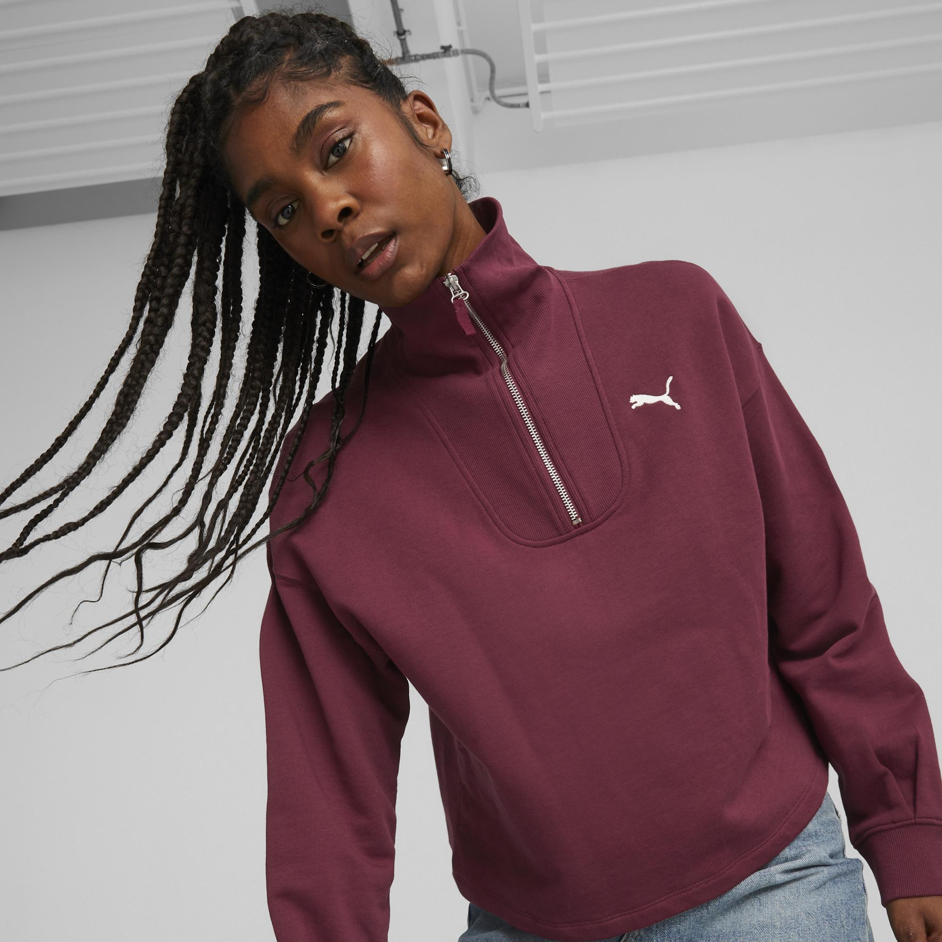 Puma Her High-Neck Kadın Bordo Günlük Sweatshirt