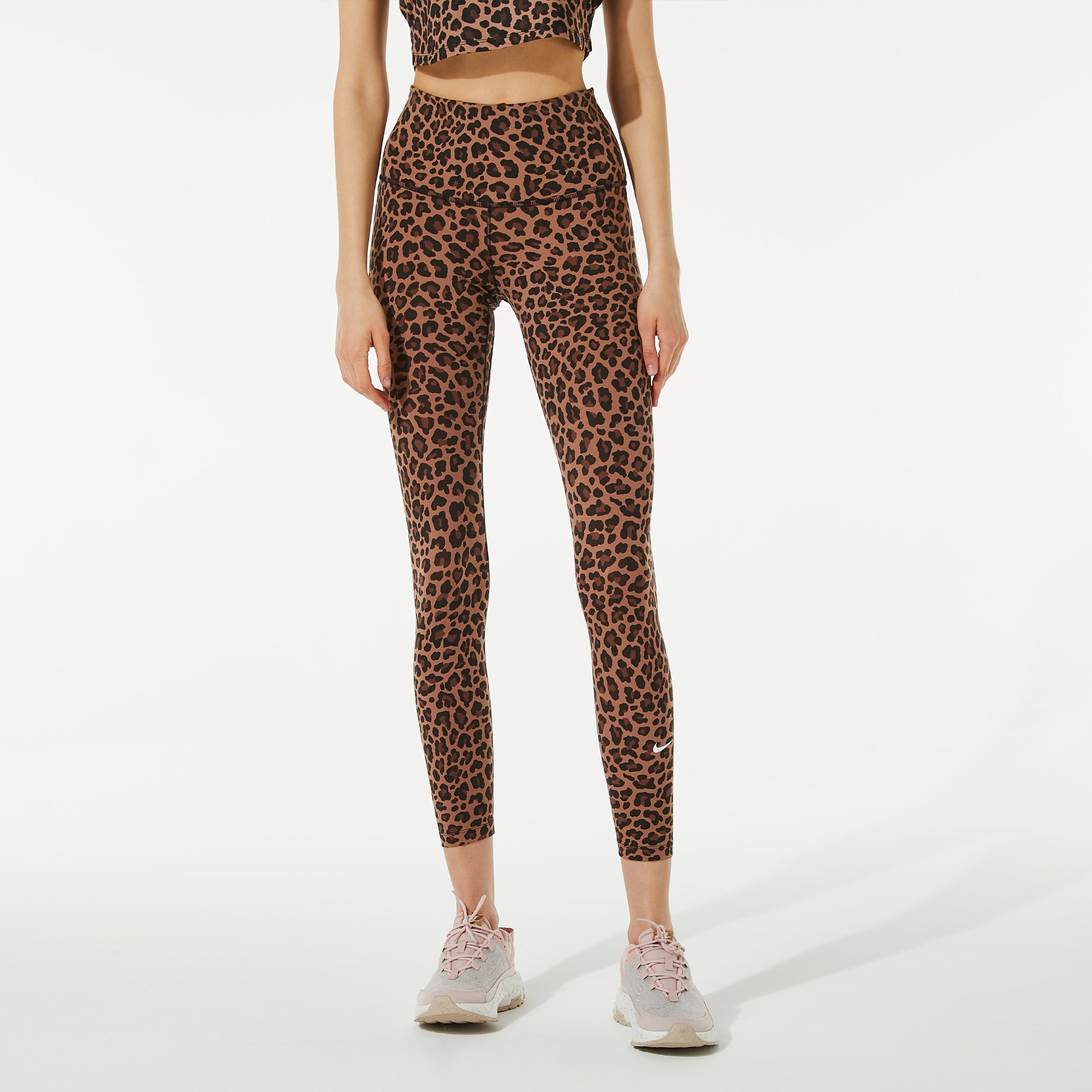 Nike One Dri-FIT High Rise Leopard Kadın Kahverengi Tayt