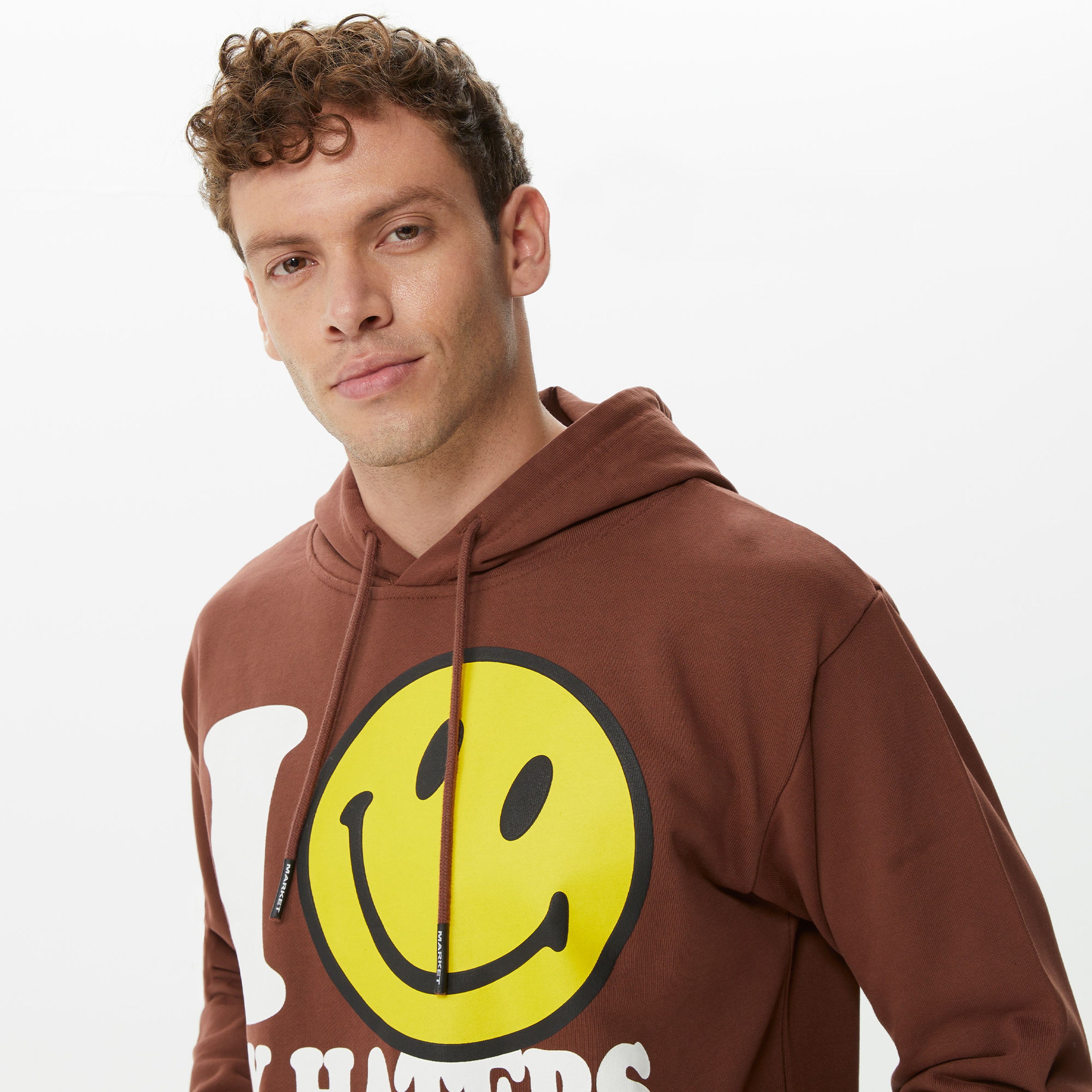 Market Smiley Haters Erkek Kahverengi Hoodie