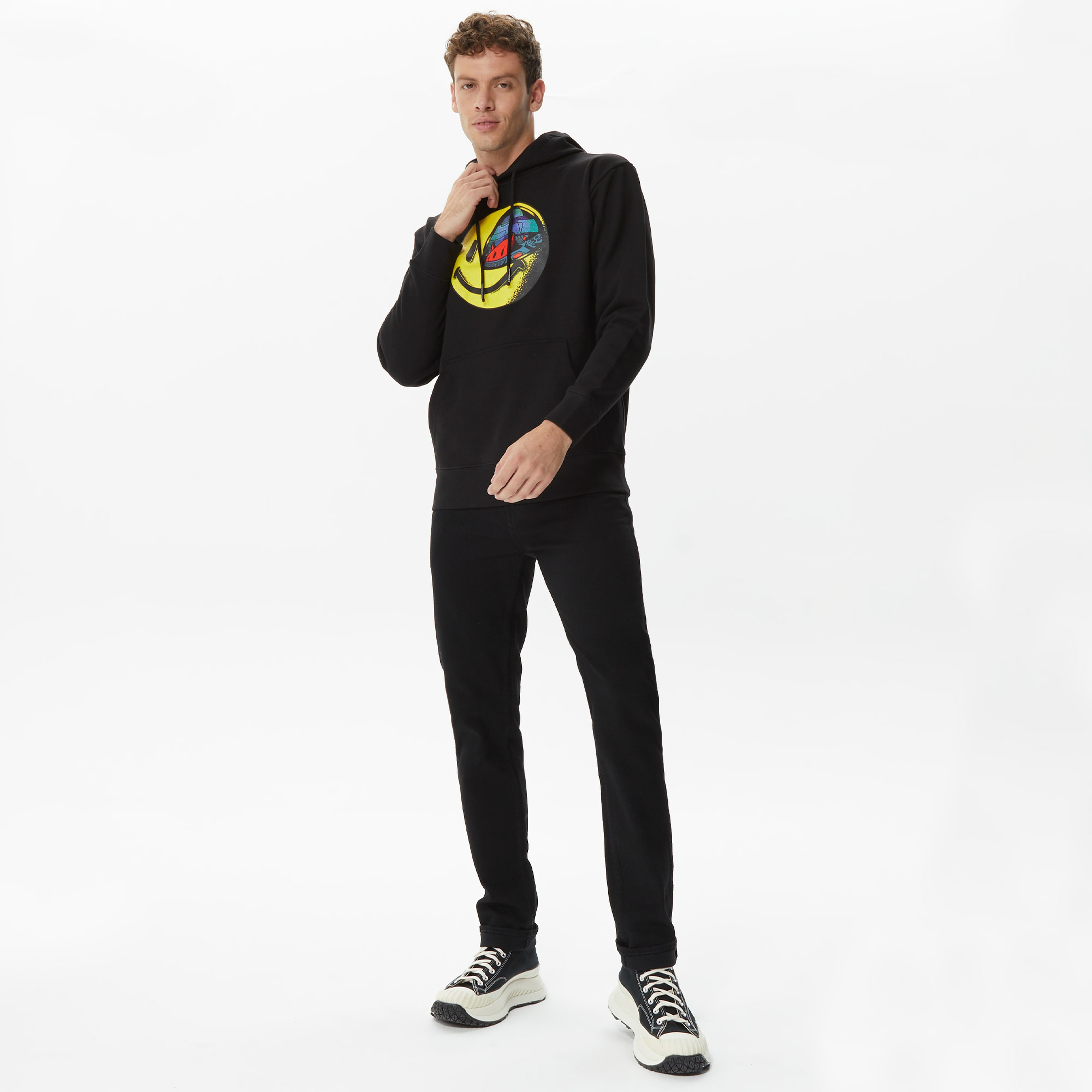 Market Smiley Conflicted Erkek Siyah Hoodie
