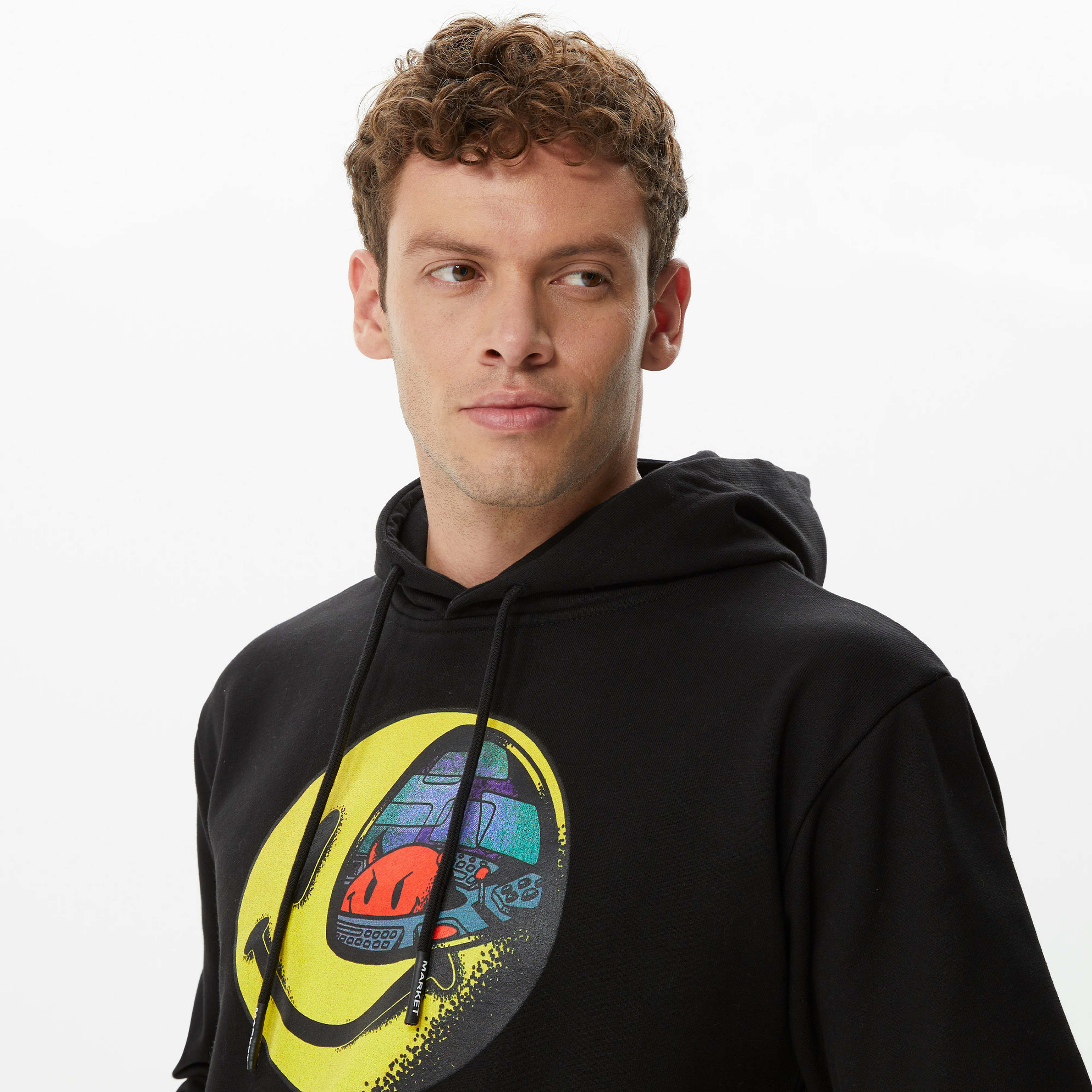 Market Smiley Conflicted Erkek Siyah Hoodie