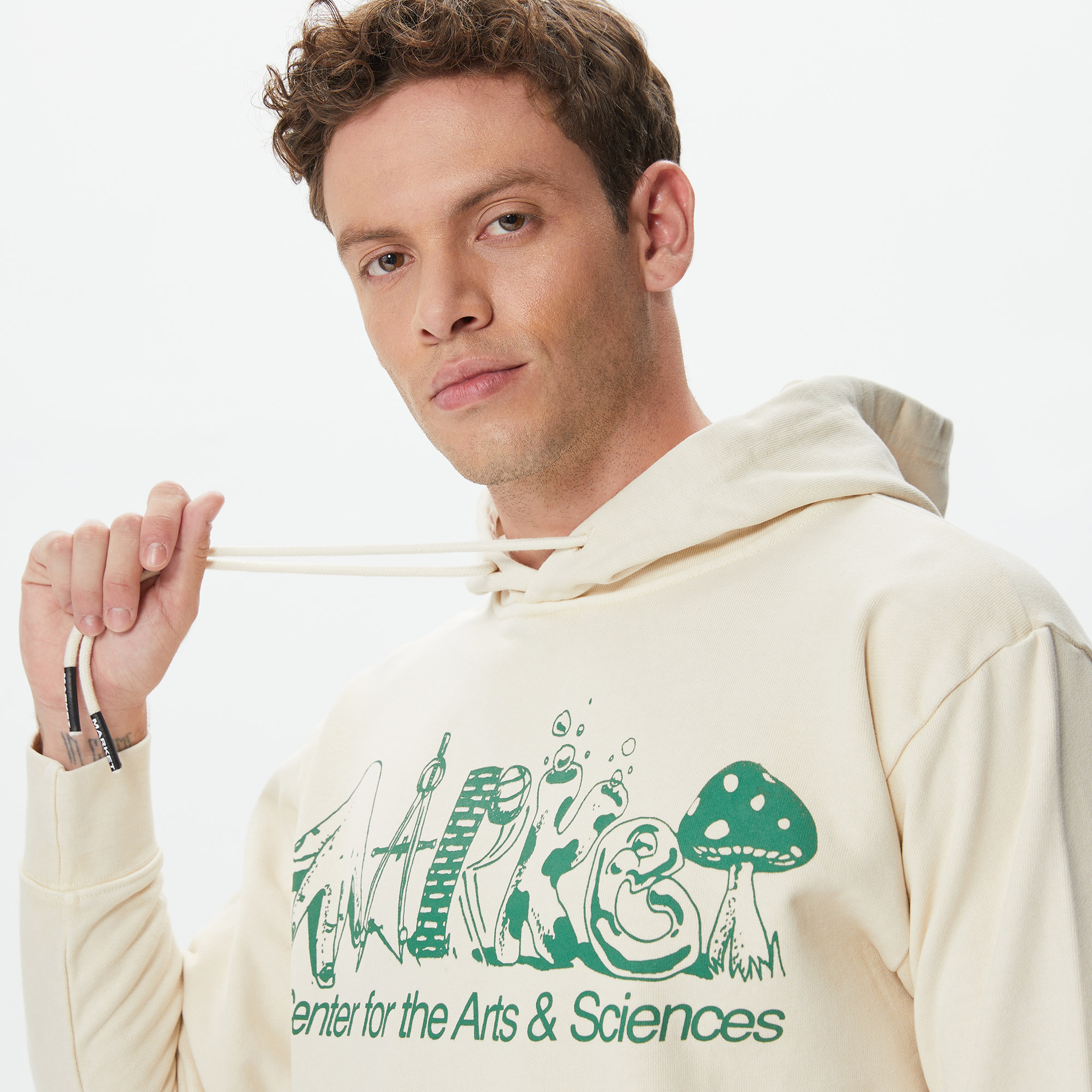 Market Smiley Art Erkek Krem Hoodie