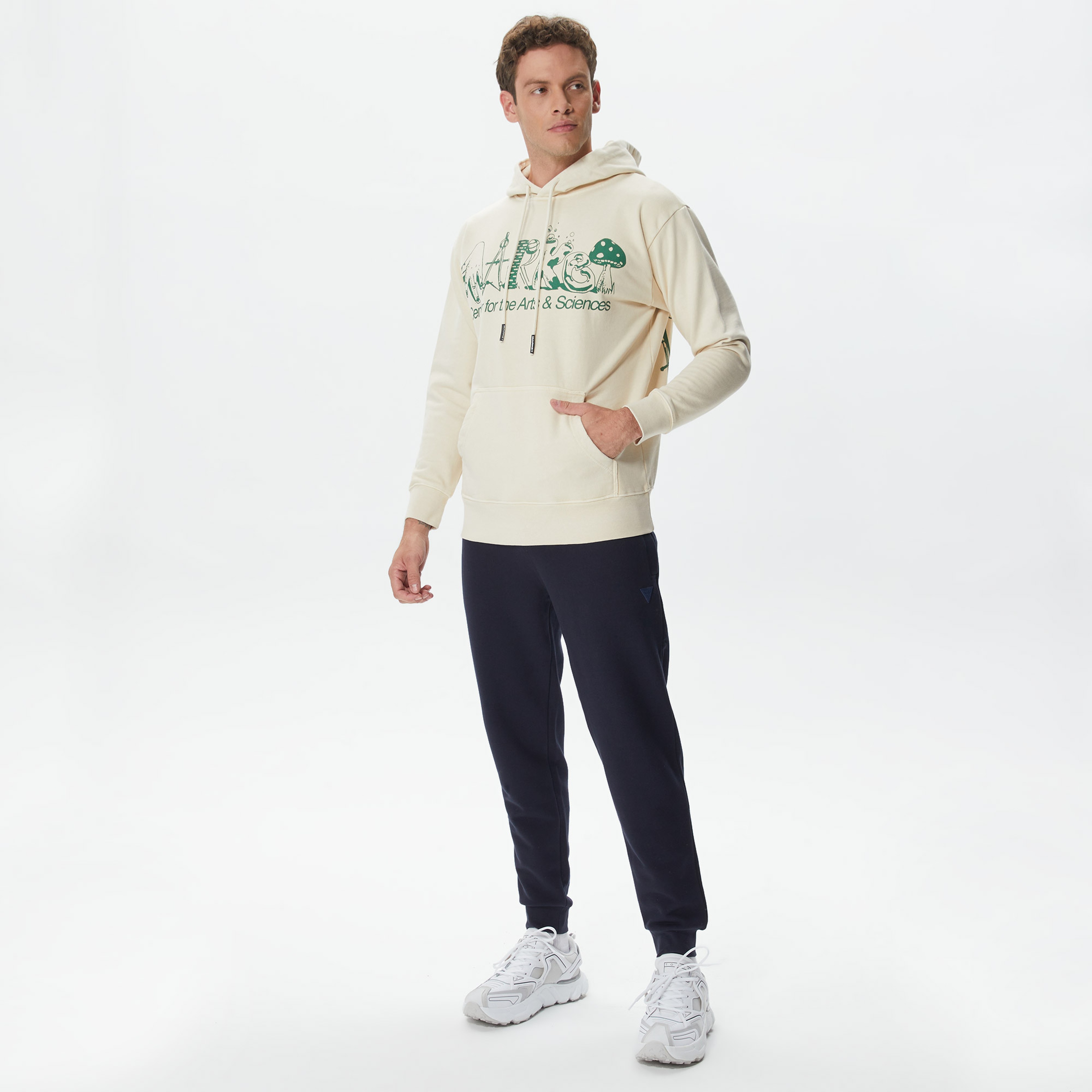 Market Smiley Art Erkek Krem Hoodie