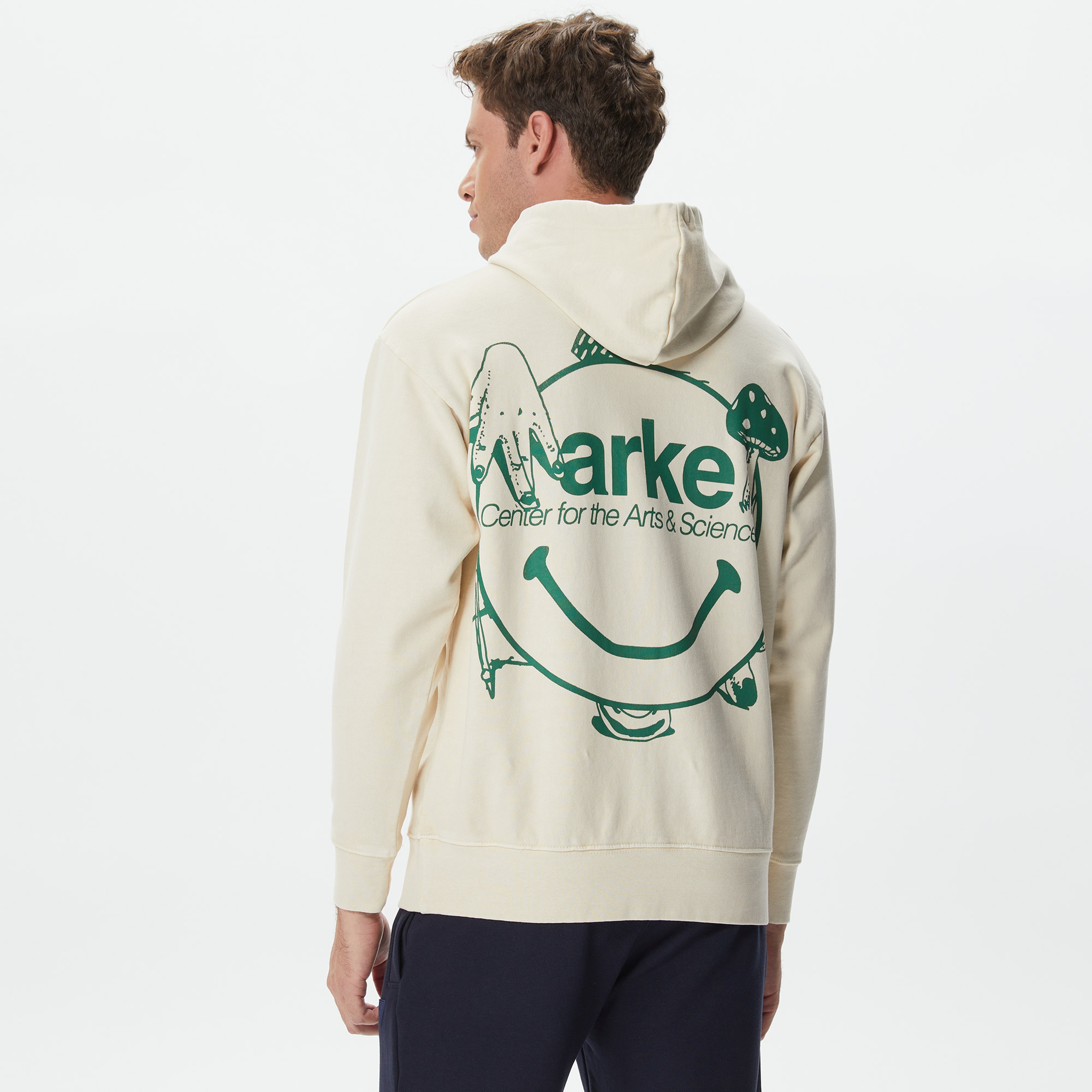 Market Smiley Art Erkek Krem Hoodie