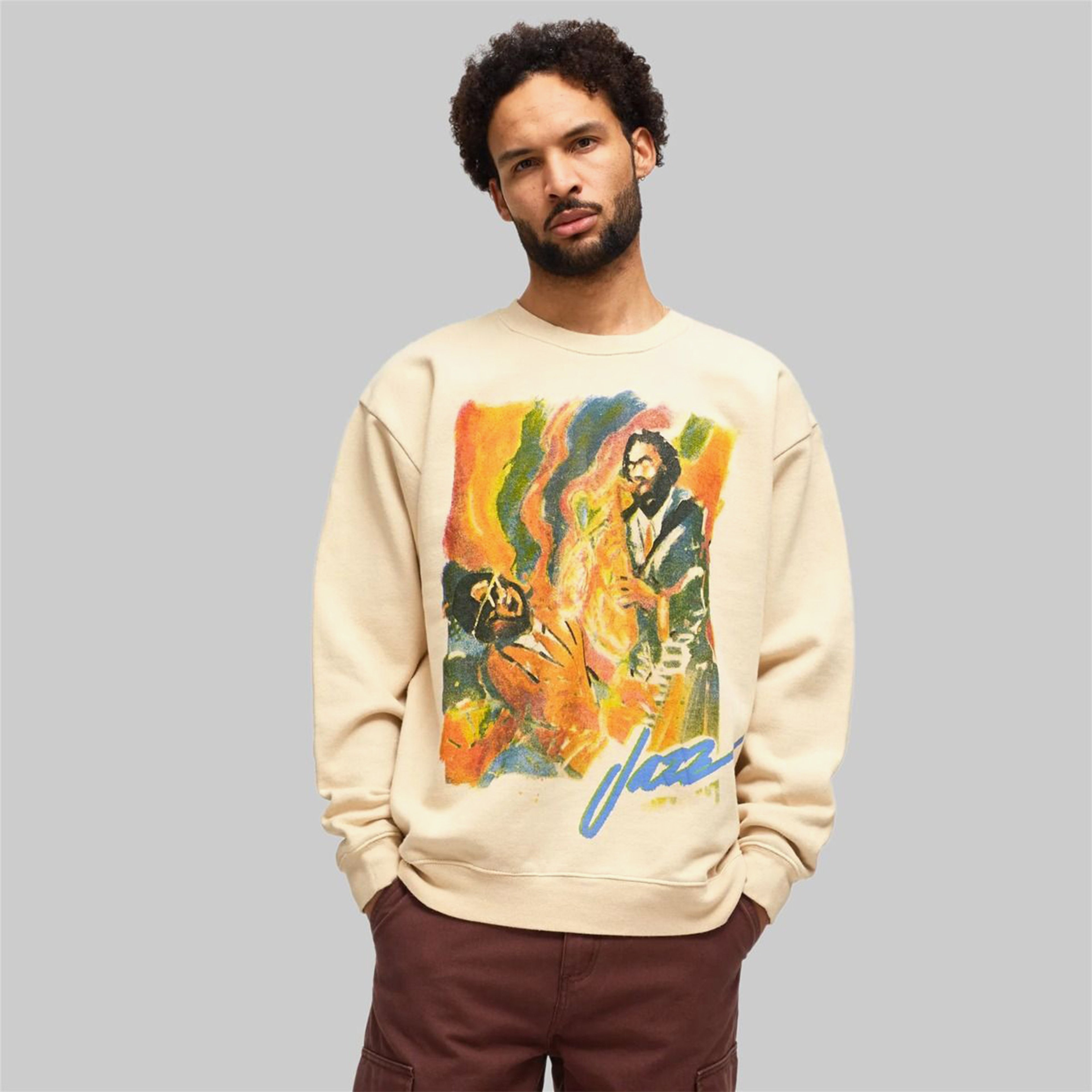 Market Vintage Wash Crewneck Erkek Bej Sweatshirt