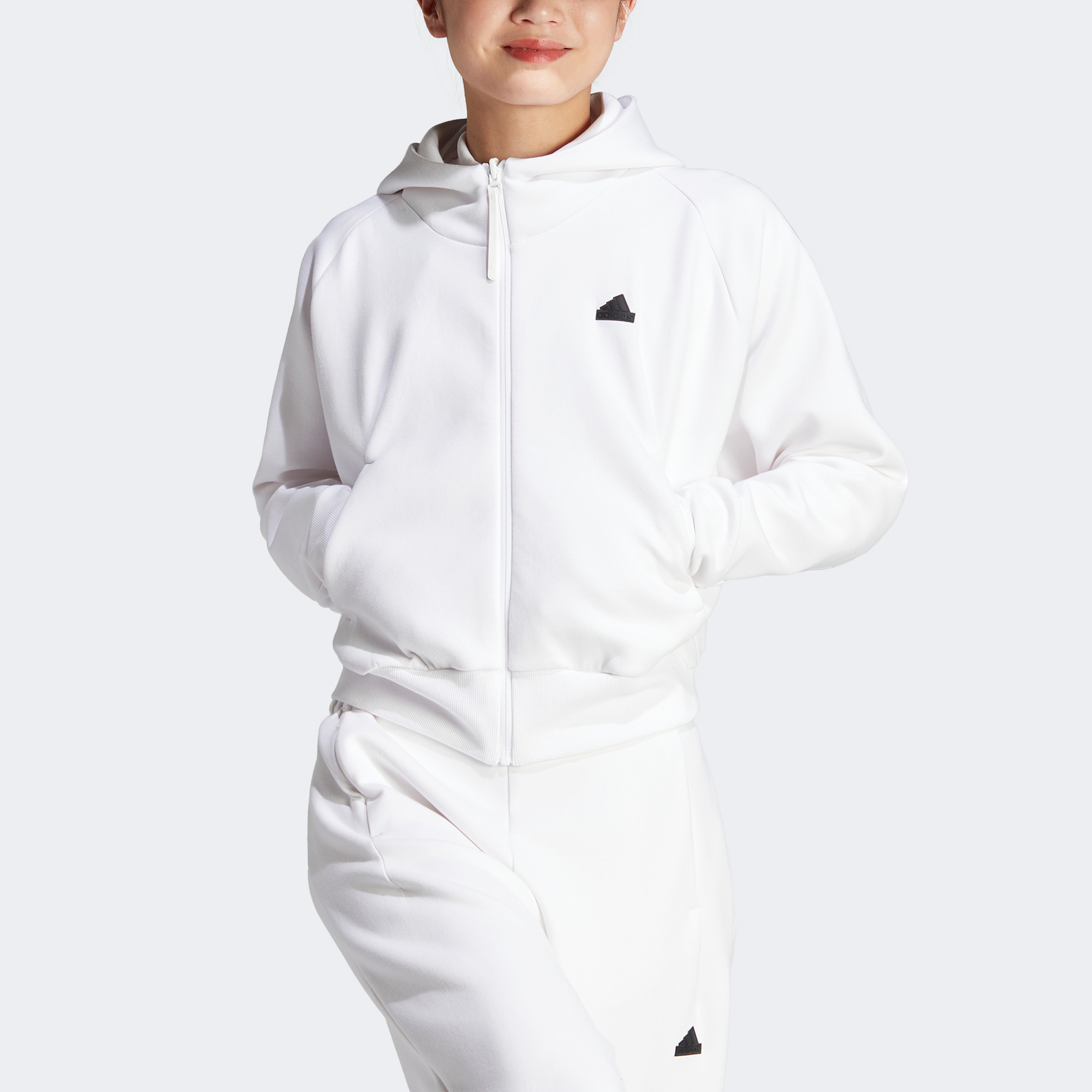 adidas Z.N.E. Full-Zip Kapüşonlu Kadın Beyaz Eşofman Üstü