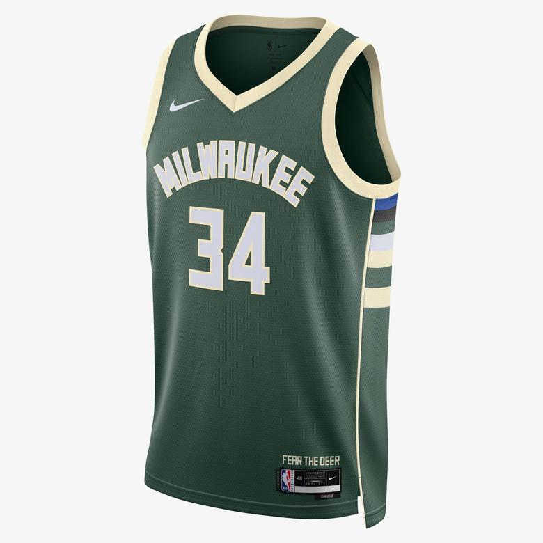 Nike Milwaukee Bucks Icon Erkek Yeşil Basketbol Forması