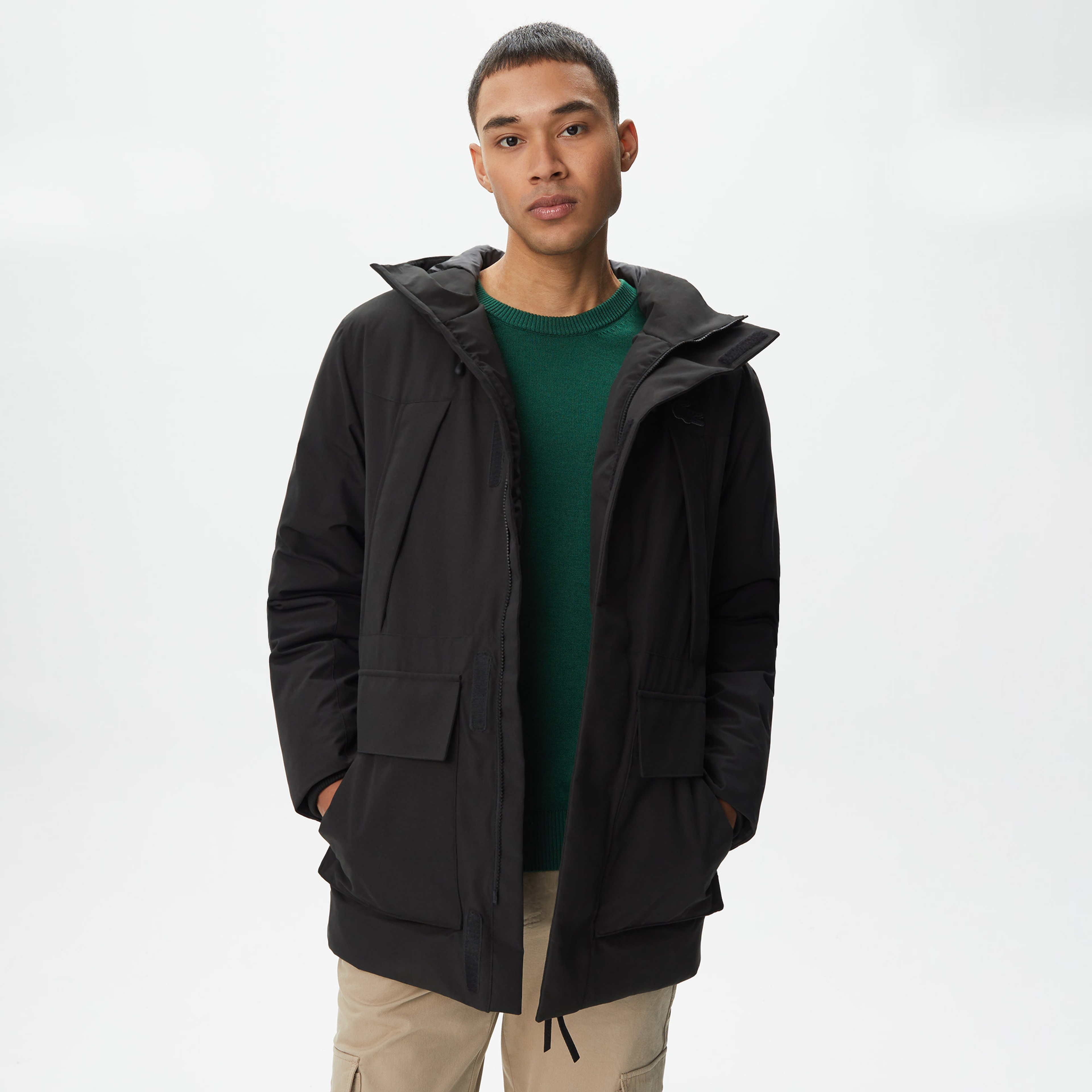 Erkek Kapüşonlu Siyah Mont