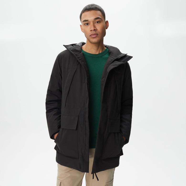 Erkek Kapüşonlu Siyah Mont