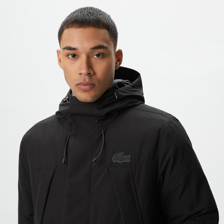 Erkek Kapüşonlu Siyah Mont