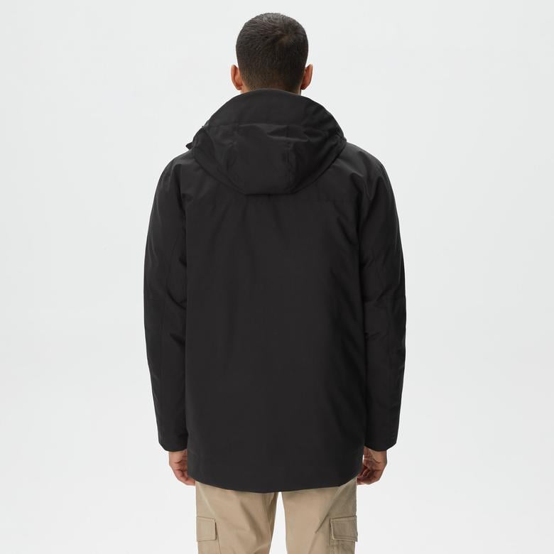 Erkek Kapüşonlu Siyah Mont