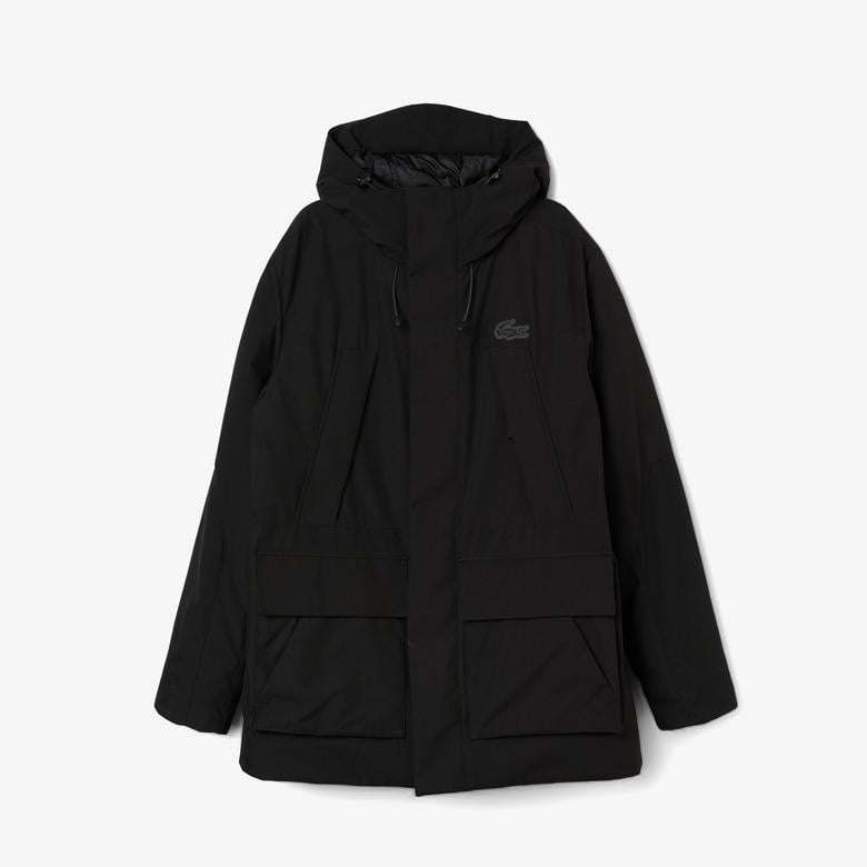 Erkek Kapüşonlu Siyah Mont