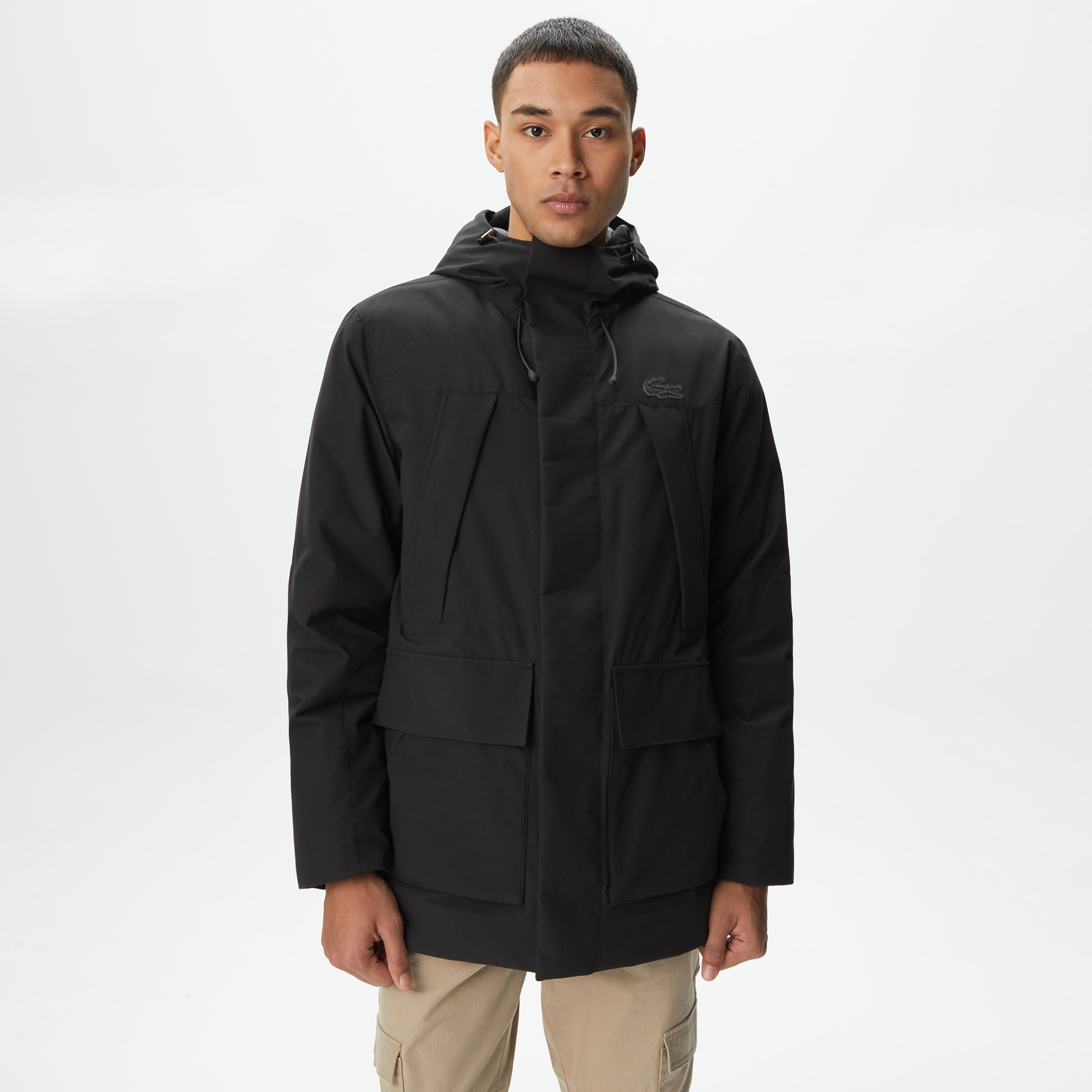 Erkek Kapüşonlu Siyah Mont