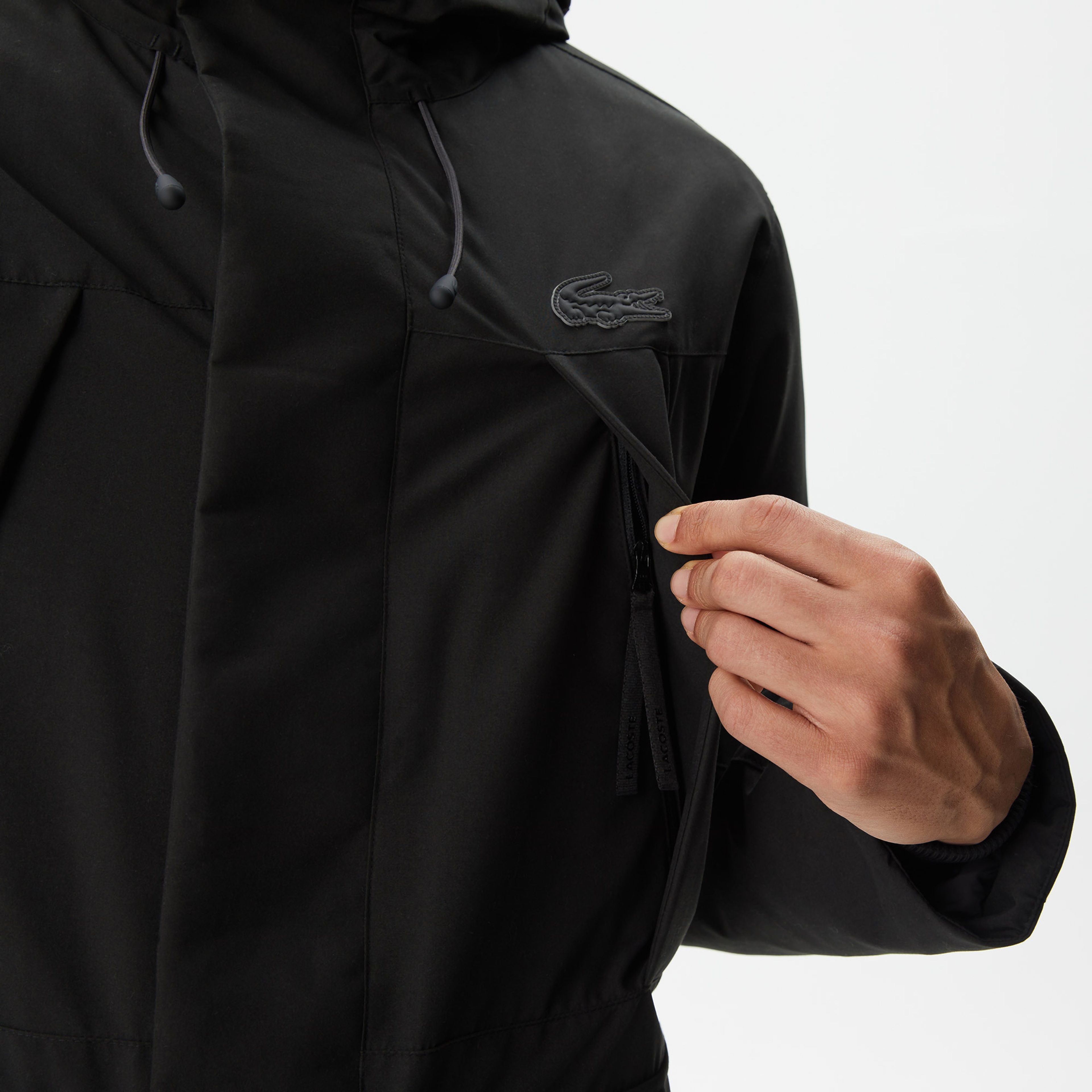 Erkek Kapüşonlu Siyah Mont