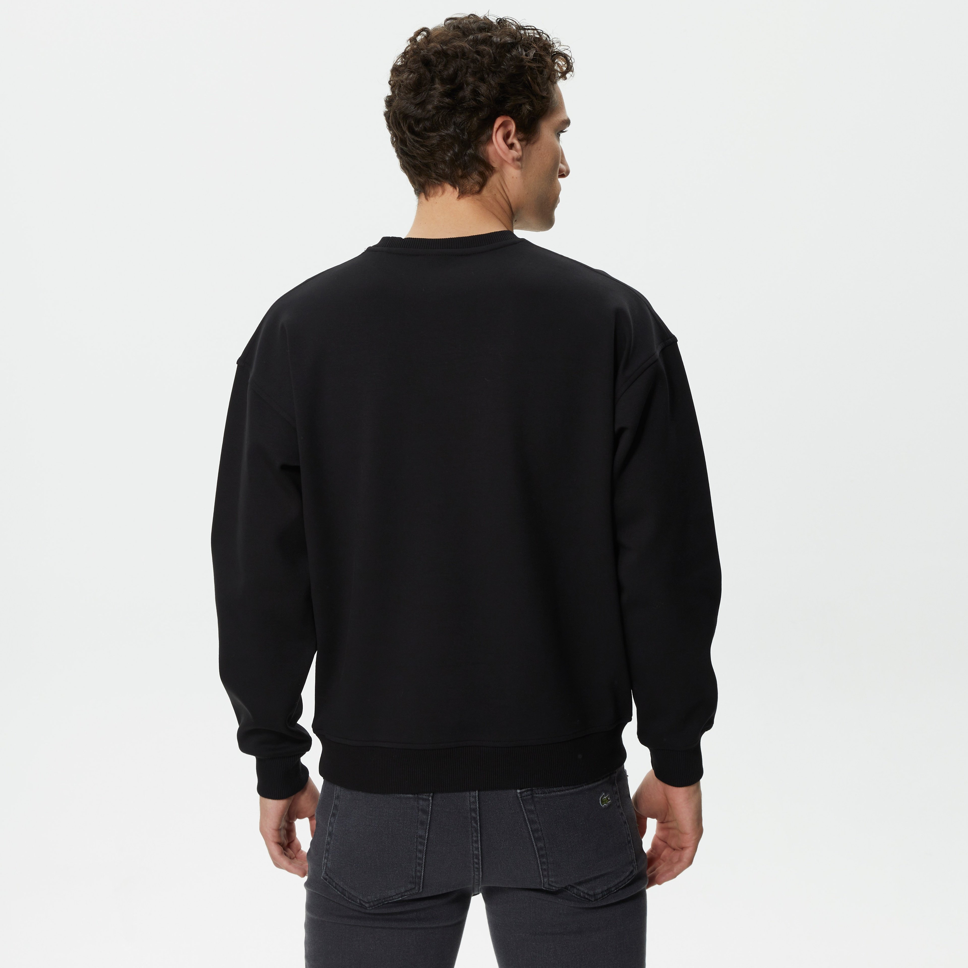 Erkek Relaxed Fit Bisiklet Yaka Baskılı Siyah Sweatshirt