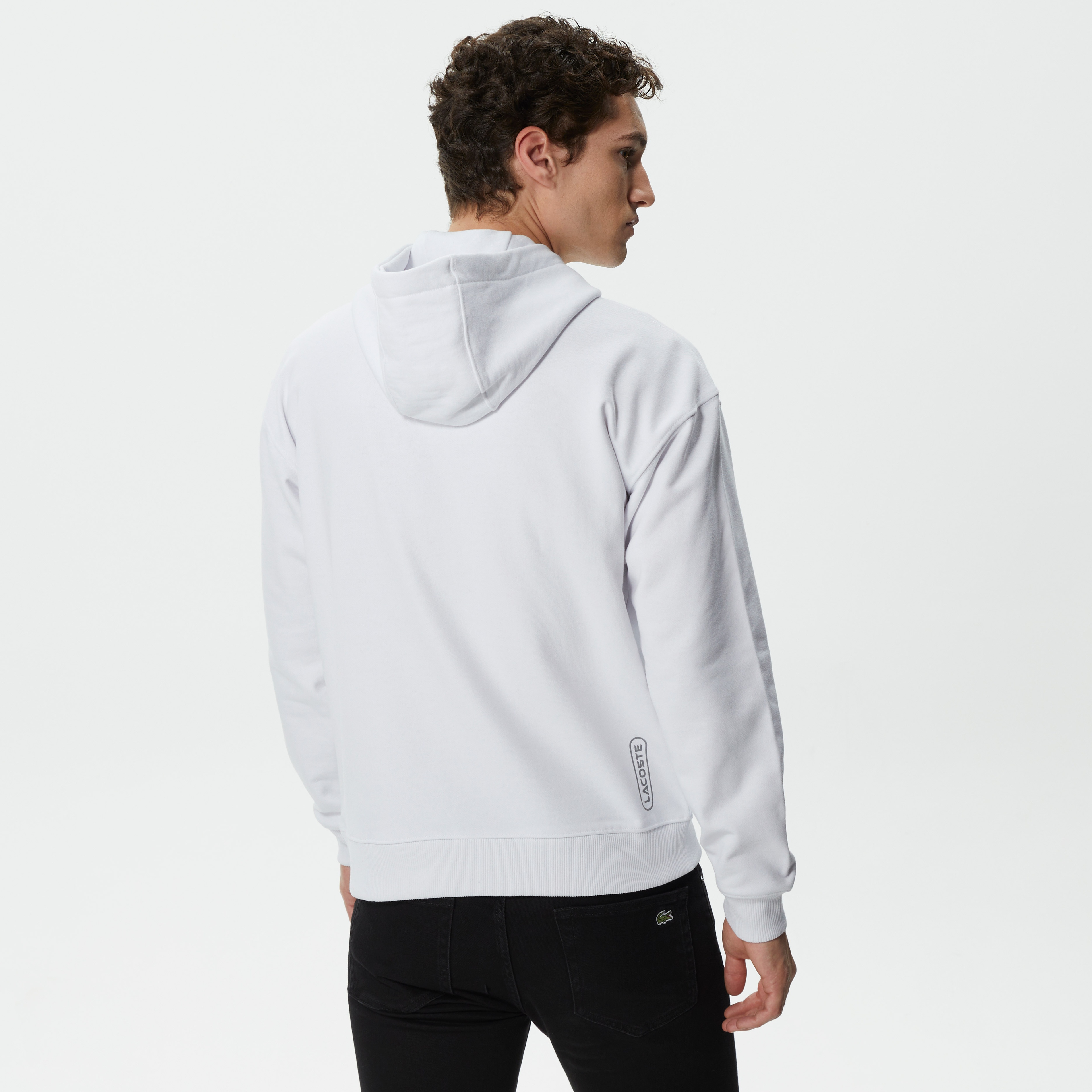 Erkek Relaxed Fit Kapüşonlu Baskılı Beyaz Sweatshirt