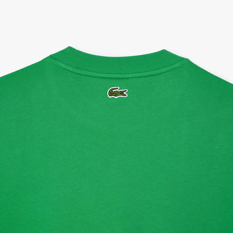 Erkek Classic Fit Bisiklet Yaka Baskılı Yeşil Sweatshirt