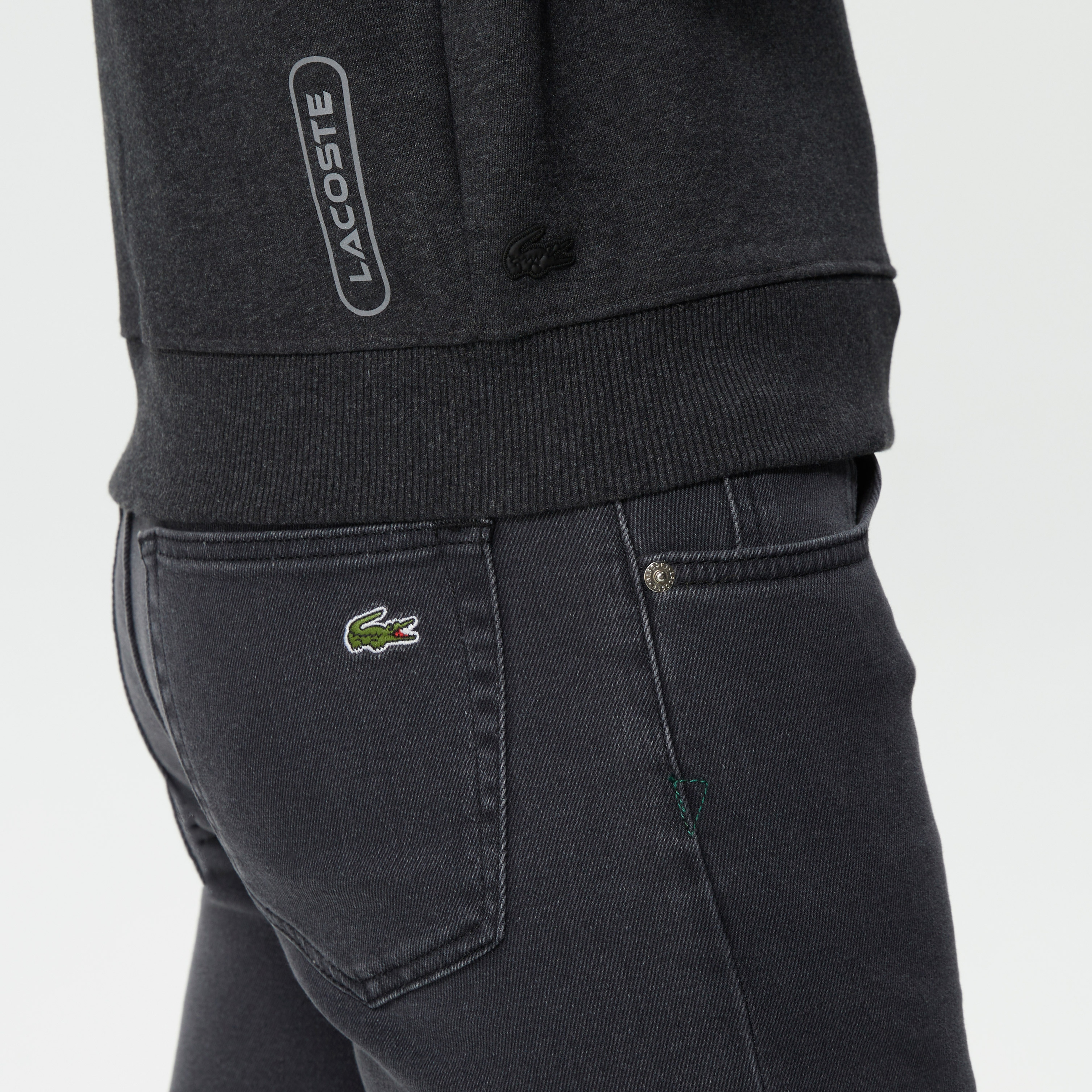 Lacoste Erkek Relaxed Fit Kapüşonlu Baskılı Gri Sweatshirt