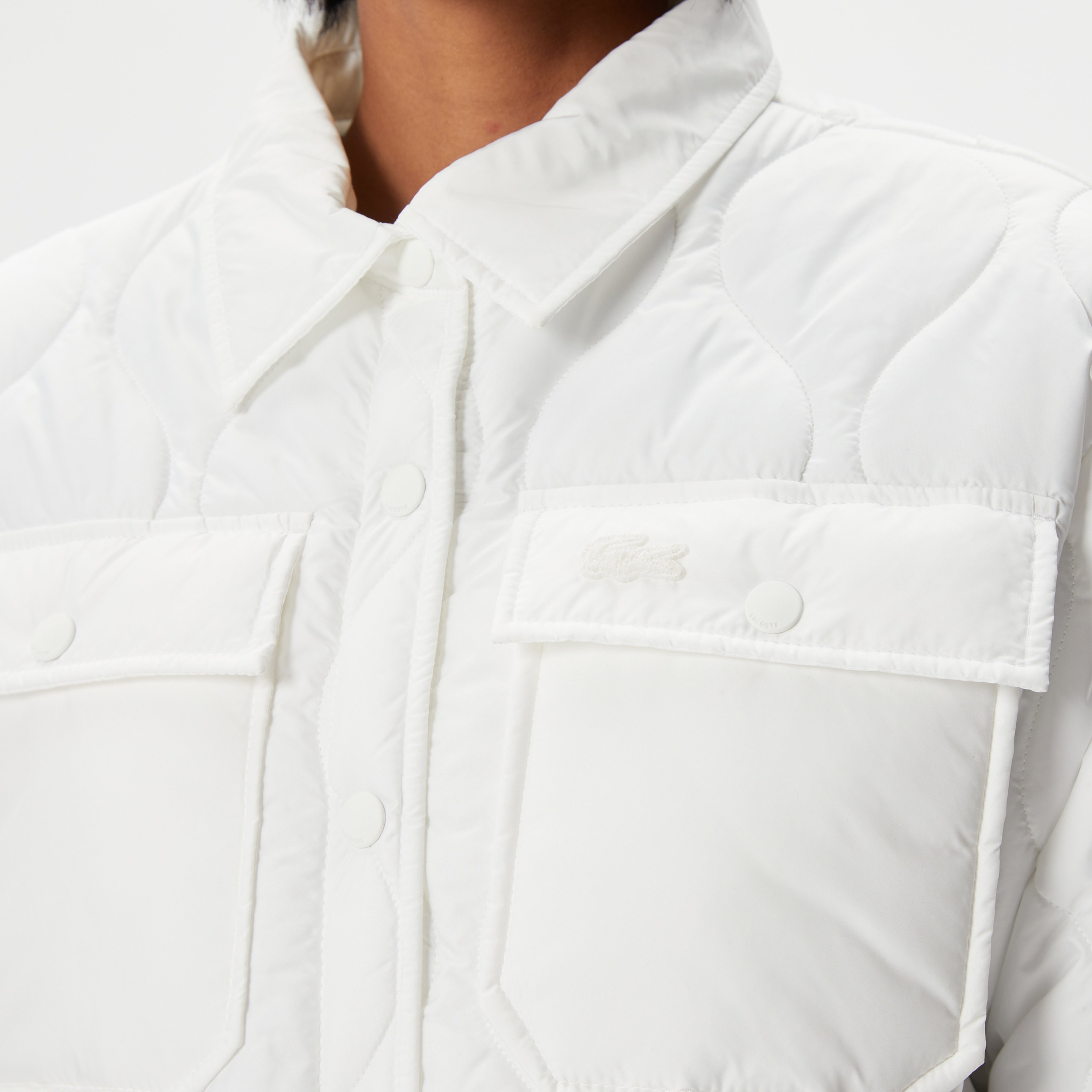 Kadın Polo Yaka Kapitone Beyaz Ceket