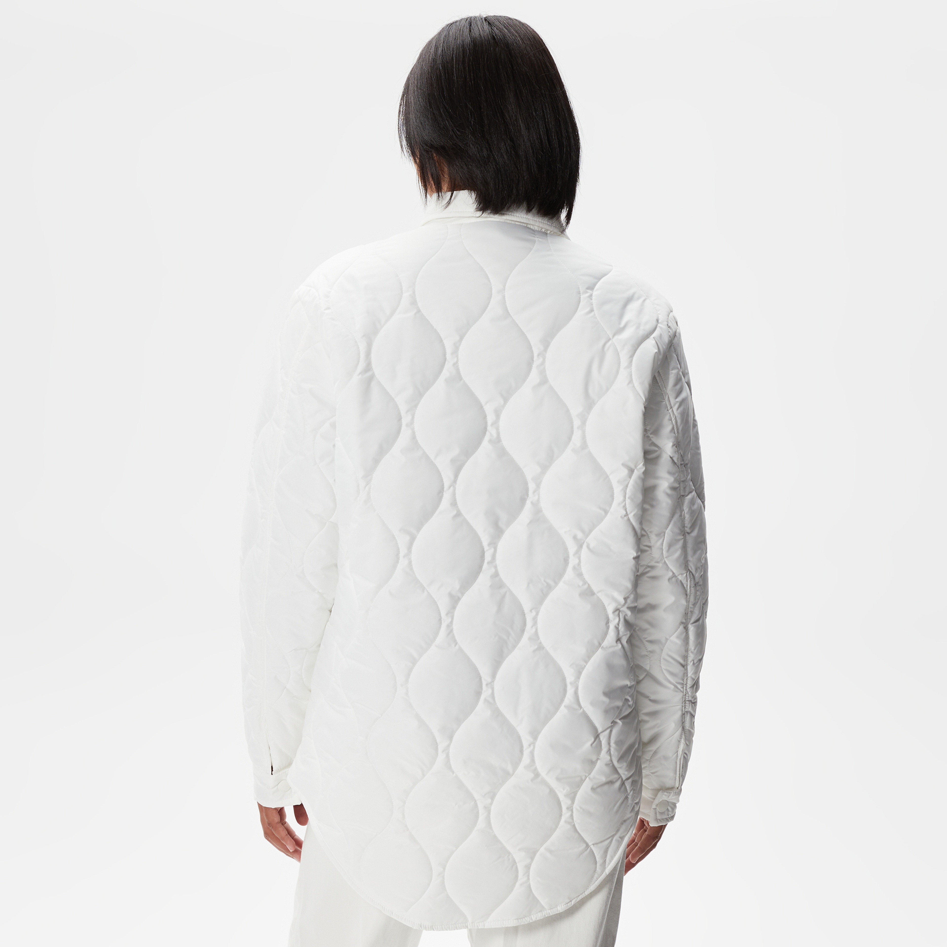 Kadın Polo Yaka Kapitone Beyaz Ceket