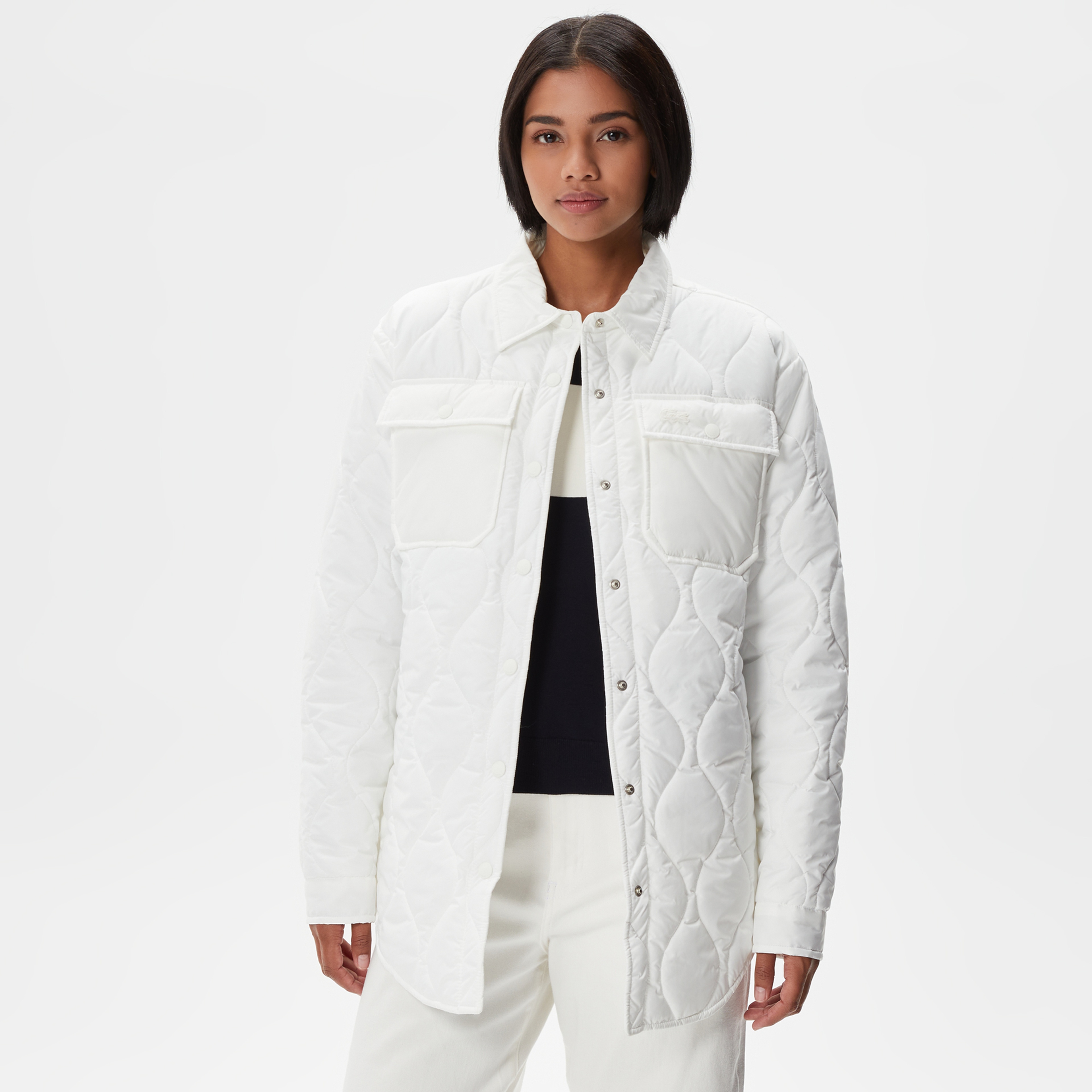 Kadın Polo Yaka Kapitone Beyaz Ceket