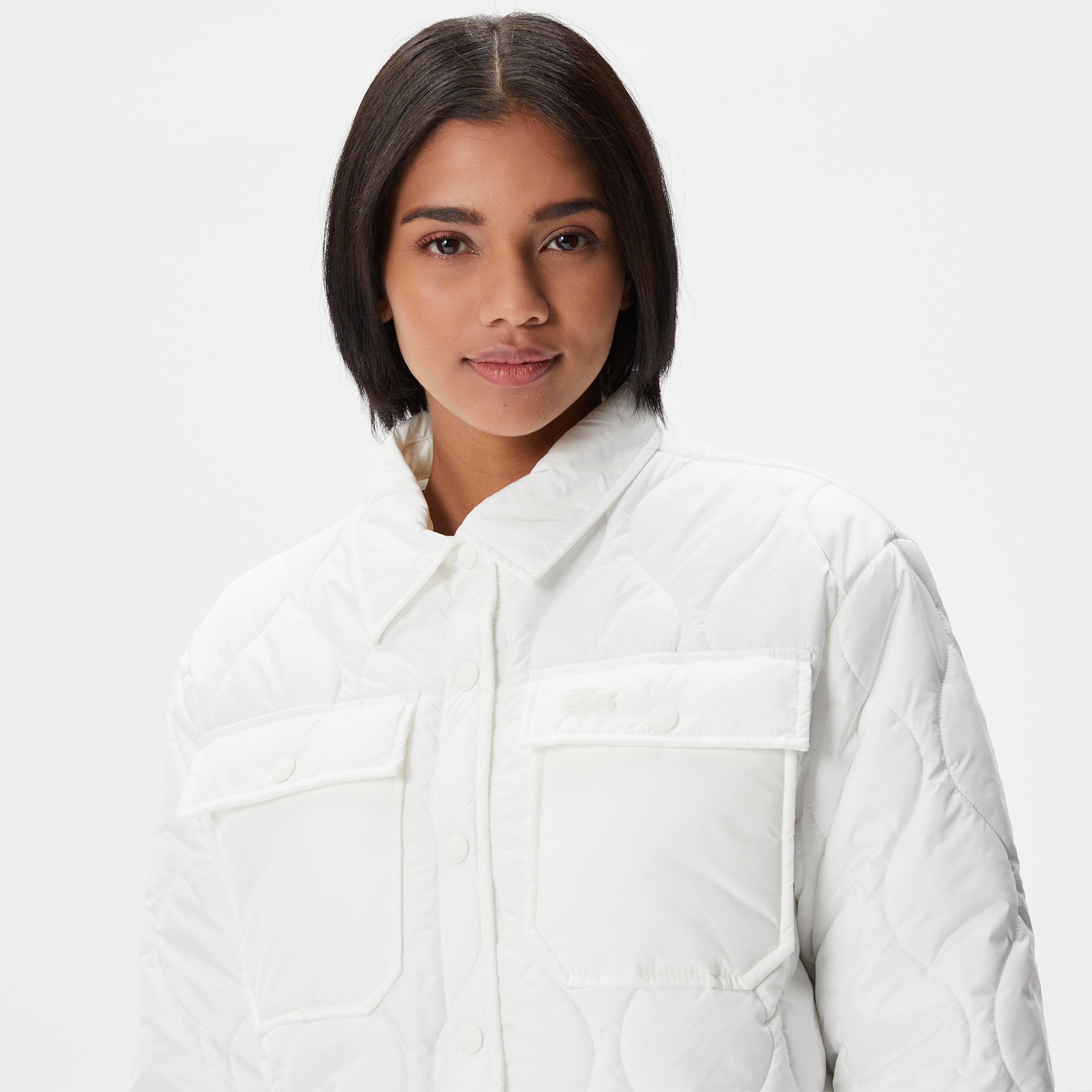 Kadın Polo Yaka Kapitone Beyaz Ceket