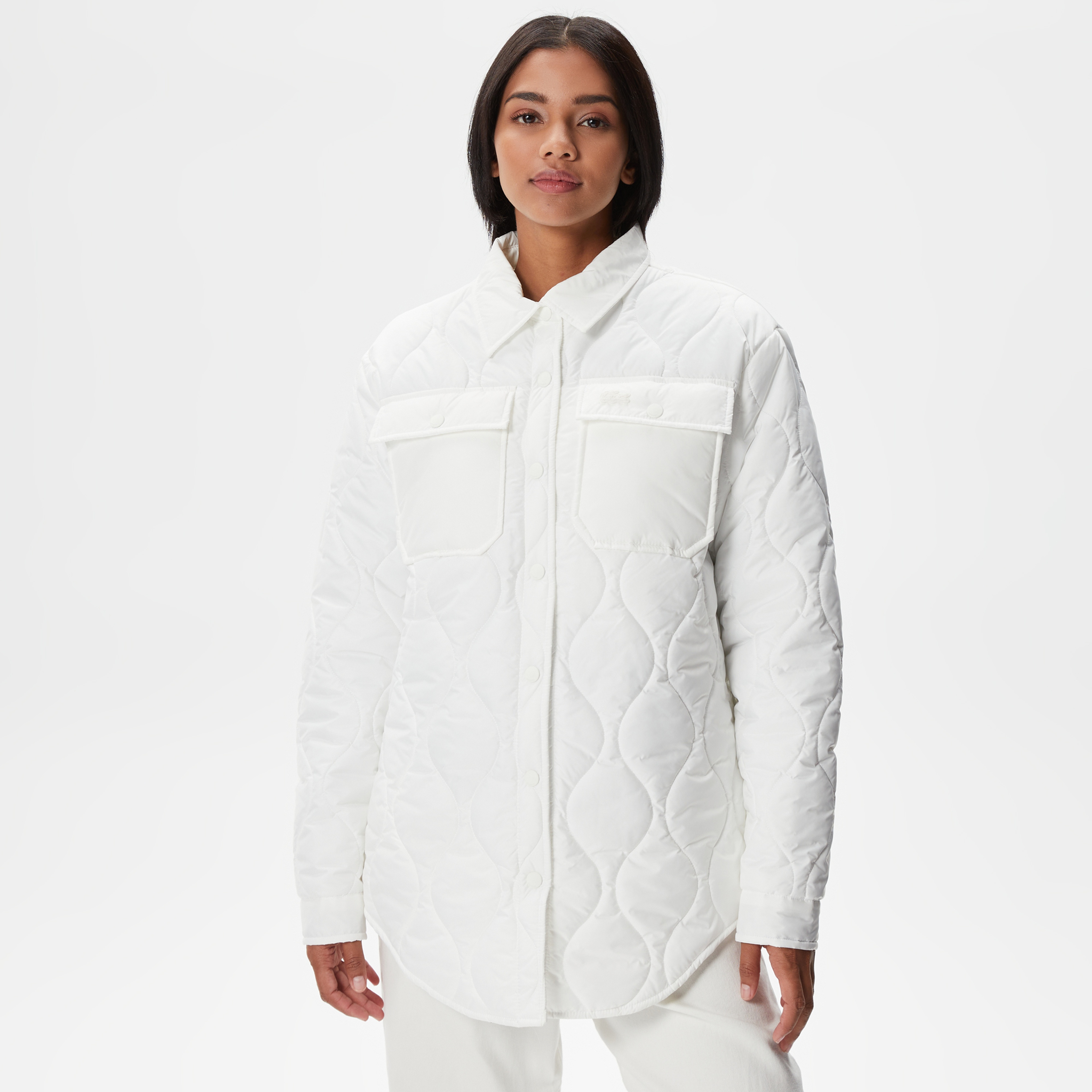 Kadın Polo Yaka Kapitone Beyaz Ceket