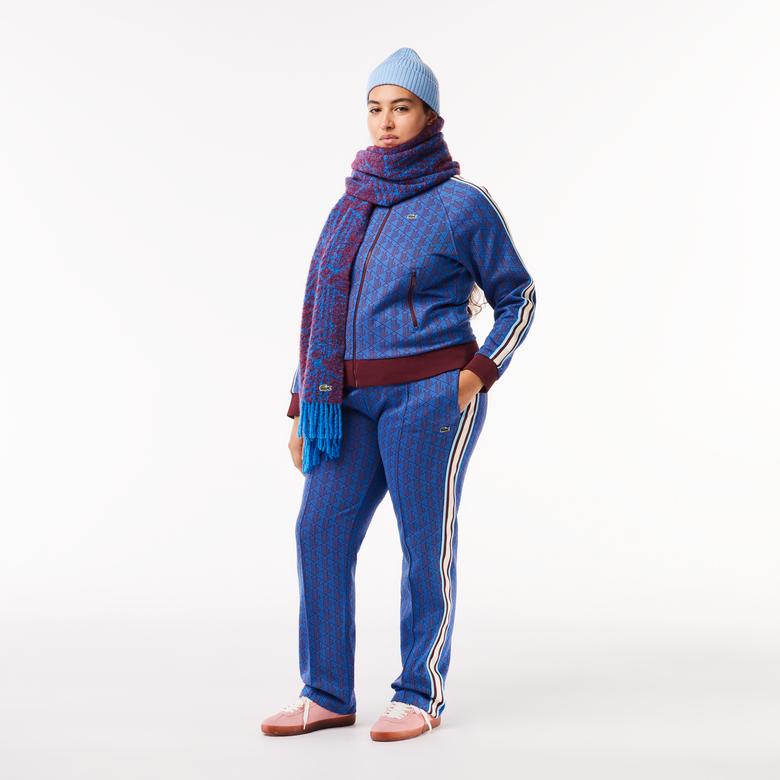 Kadın Regular Fit Fermuarlı Monogram Mavi Sweatshirt