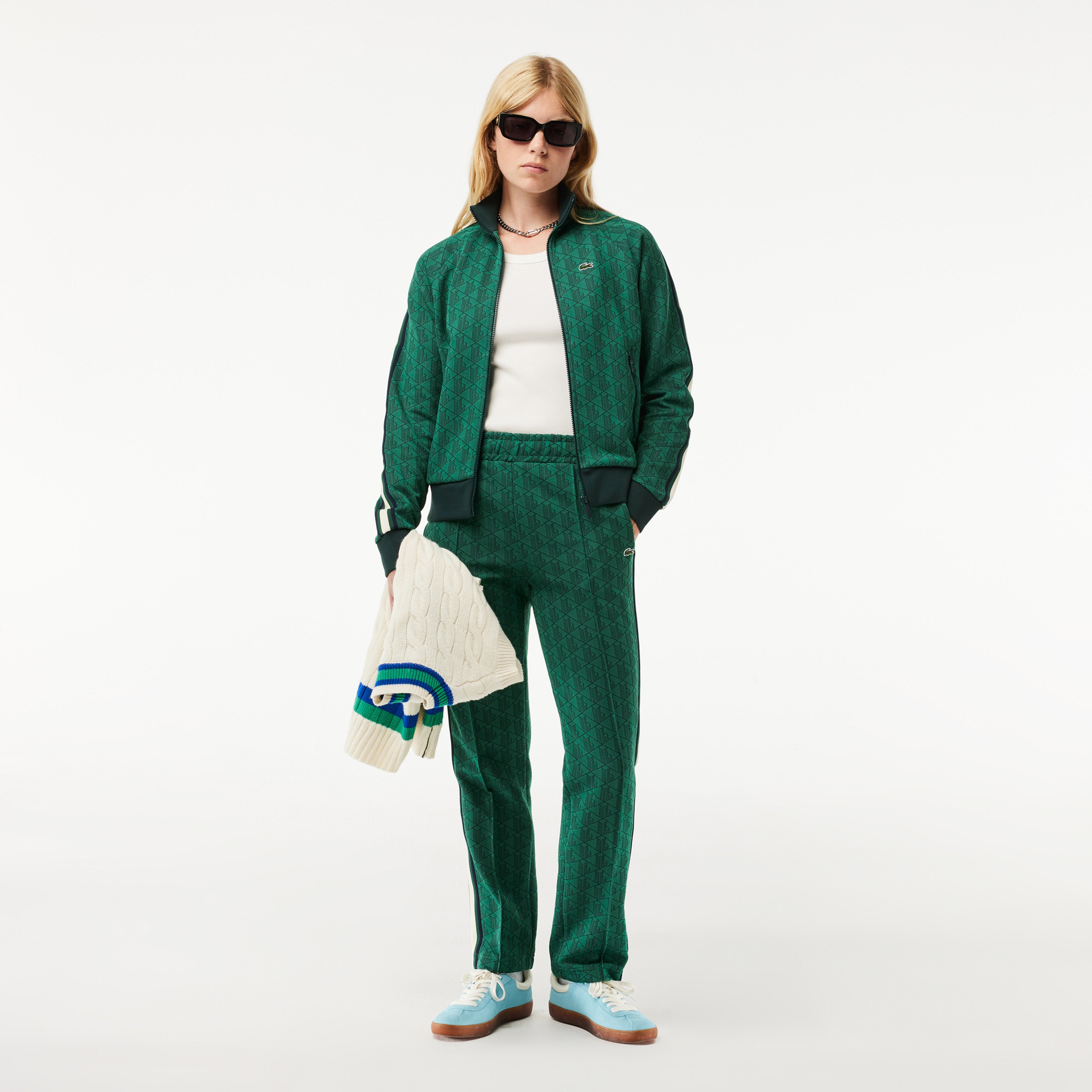 Regular Fit Fermuarlı Monogram Kadın Yeşil Sweatshirt