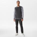 Erkek Regular Fit Uzun Kollu Bisiklet Yaka Renk Bloklu Koyu Gri Triko